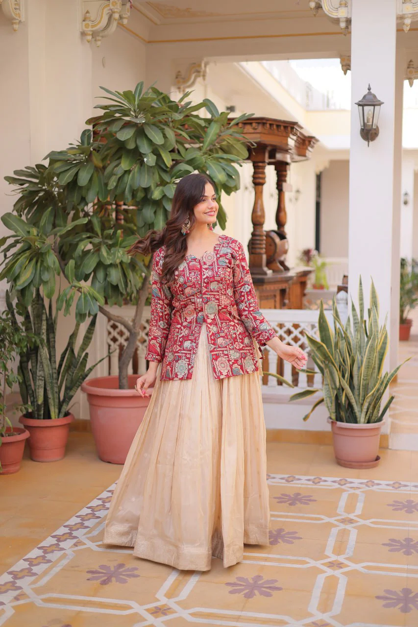 Premium Jacquard Weaving Lehenga & Blouse Set - Image 8