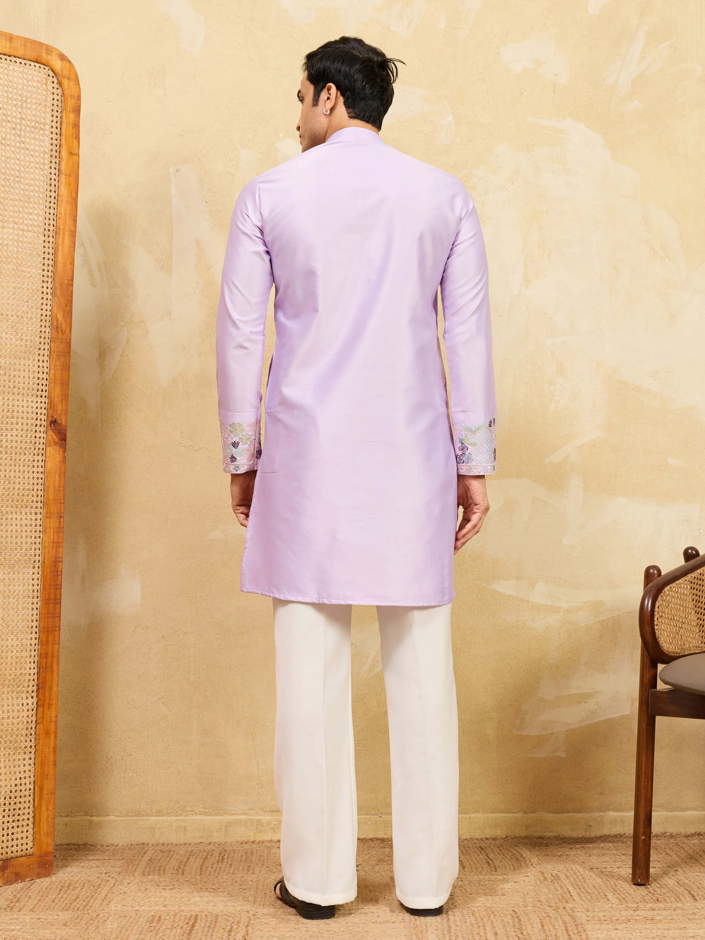 Premium Lavender Viscose Silk Thread Work Kurta Set - Image 6