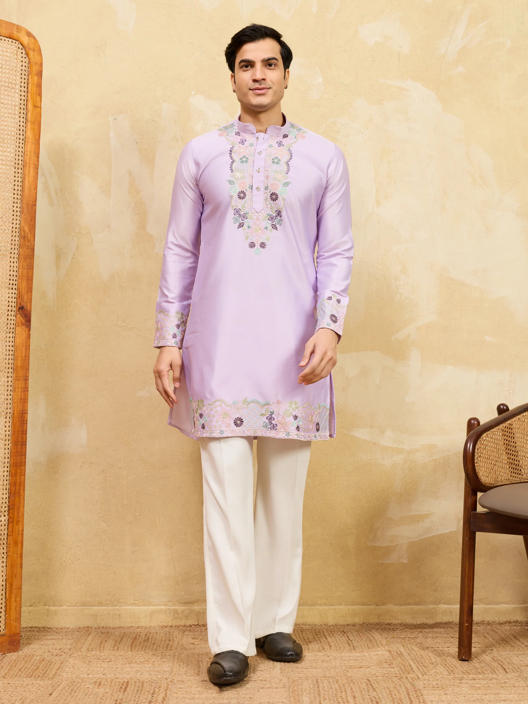 Premium Lavender Viscose Silk Thread Work Kurta Set - Image 7