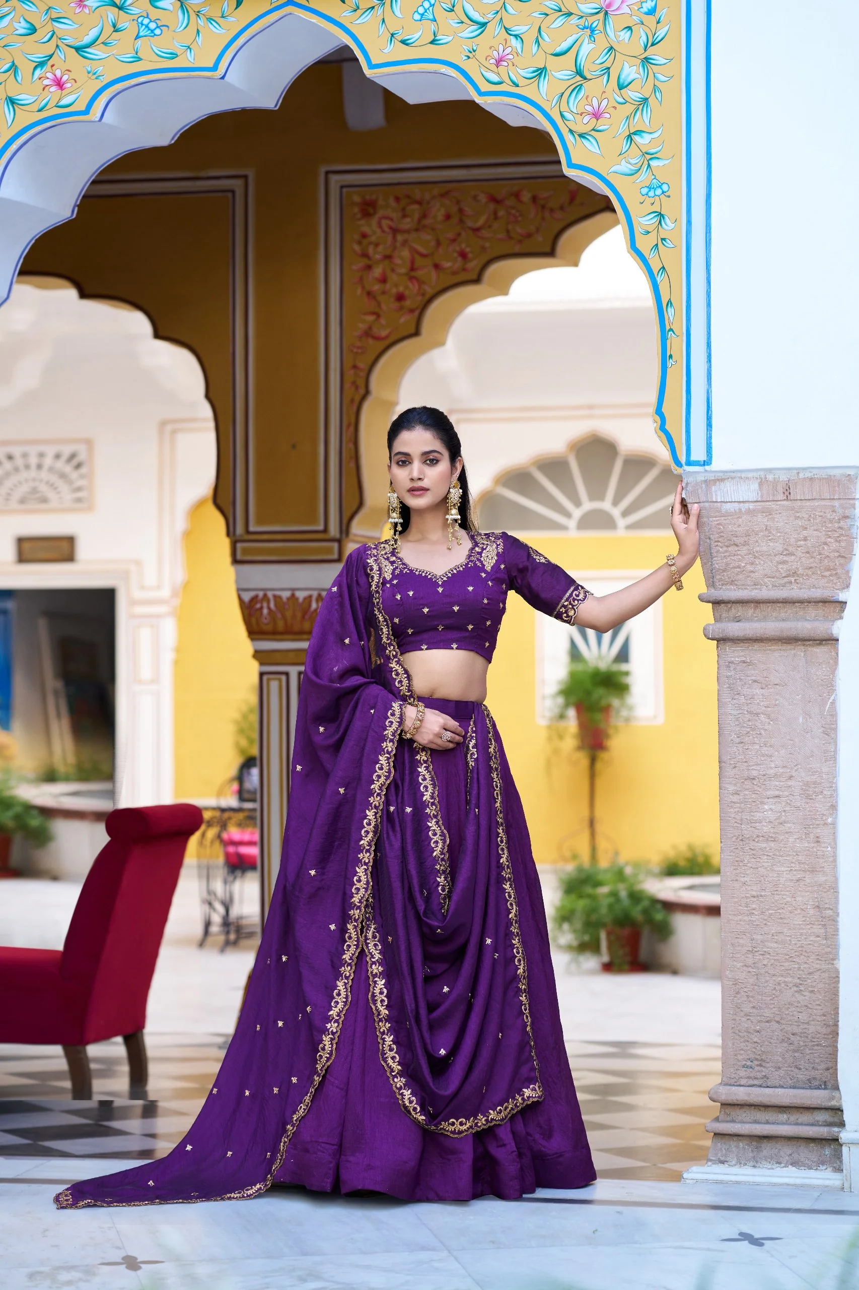 Premium NC Silk Sequins Embroidered Lehenga Choli with Dupatta Set for Women - Image 4
