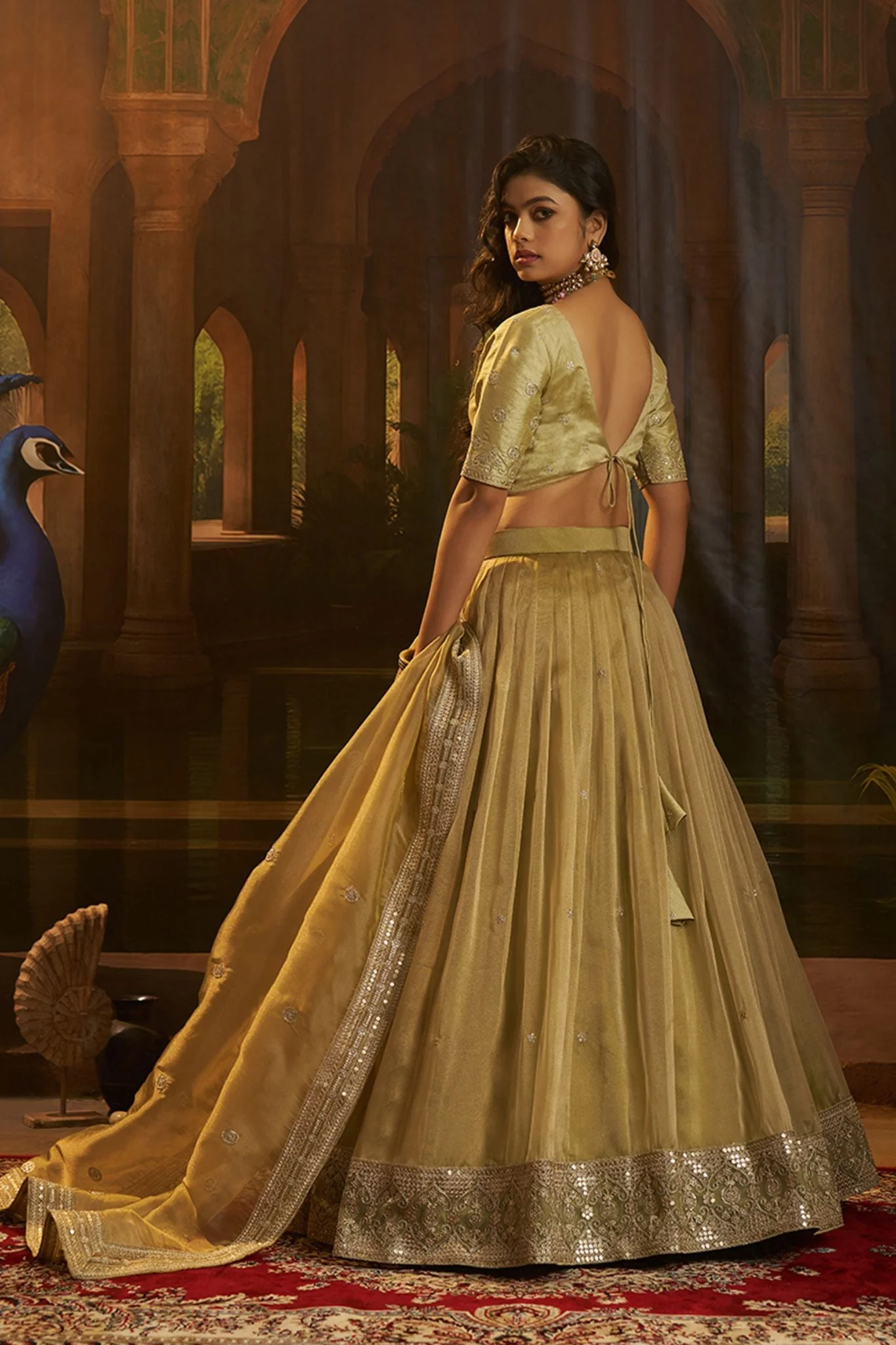 Premium Olive Green Hiranya Silk Lehenga Set Featuring Art Silk Blouse And Detailed Embroidered Dupatta - Image 4