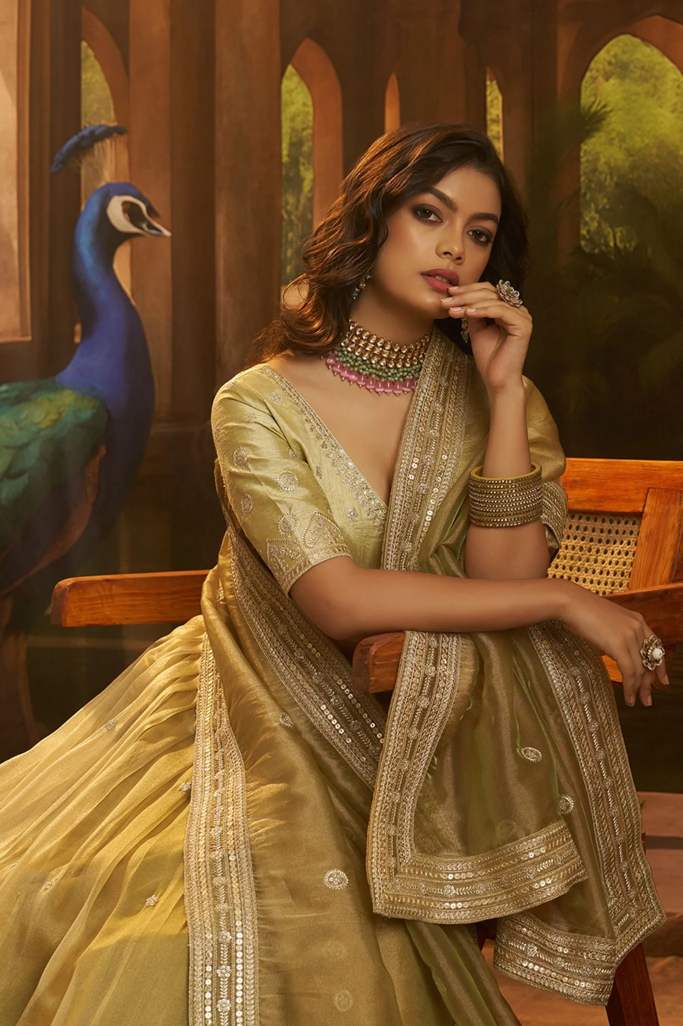 Premium Olive Green Hiranya Silk Lehenga Set Featuring Art Silk Blouse And Detailed Embroidered Dupatta - Image 5