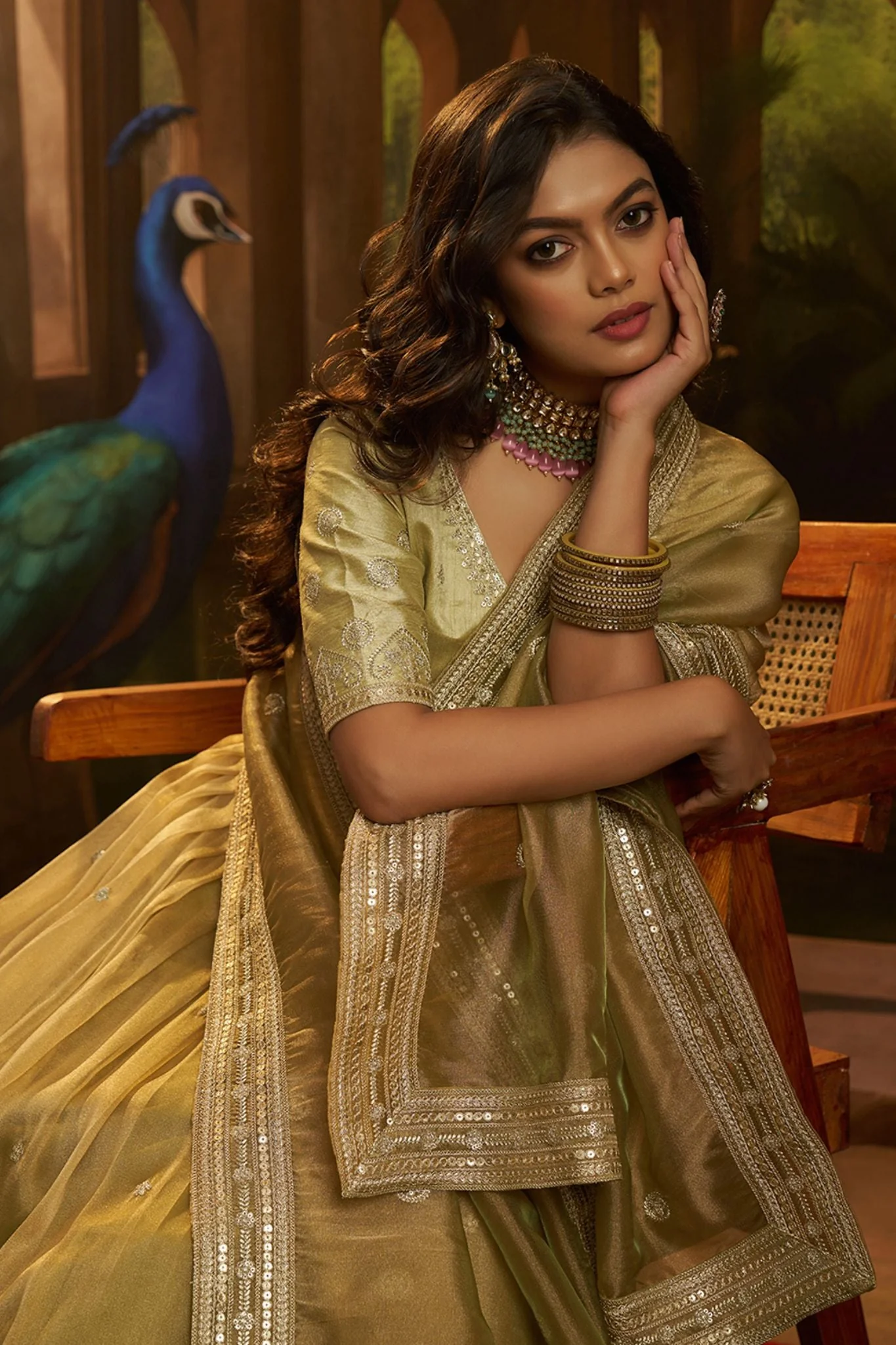 Premium Olive Green Hiranya Silk Lehenga Set Featuring Art Silk Blouse And Detailed Embroidered Dupatta - Image 7