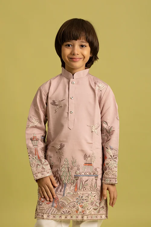 Premium Peach Color Vantara Style Boys Kurta with Pajama - Image 2