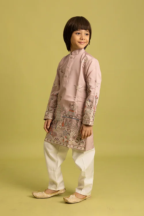 Premium Peach Color Vantara Style Boys Kurta with Pajama - Image 5