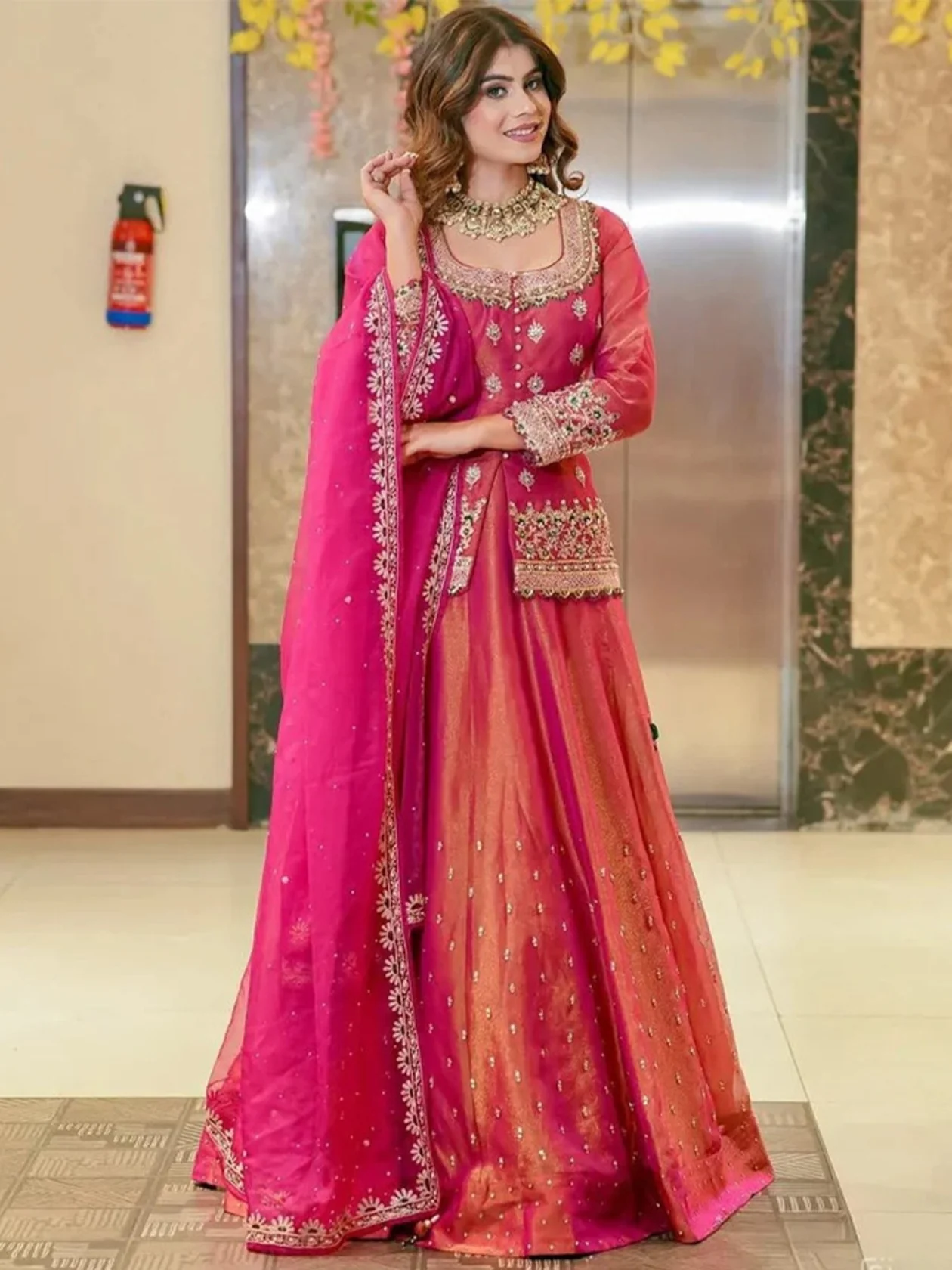Premium Pink Fendi Embroidered Lehenga Choli Set For Women - Image 2