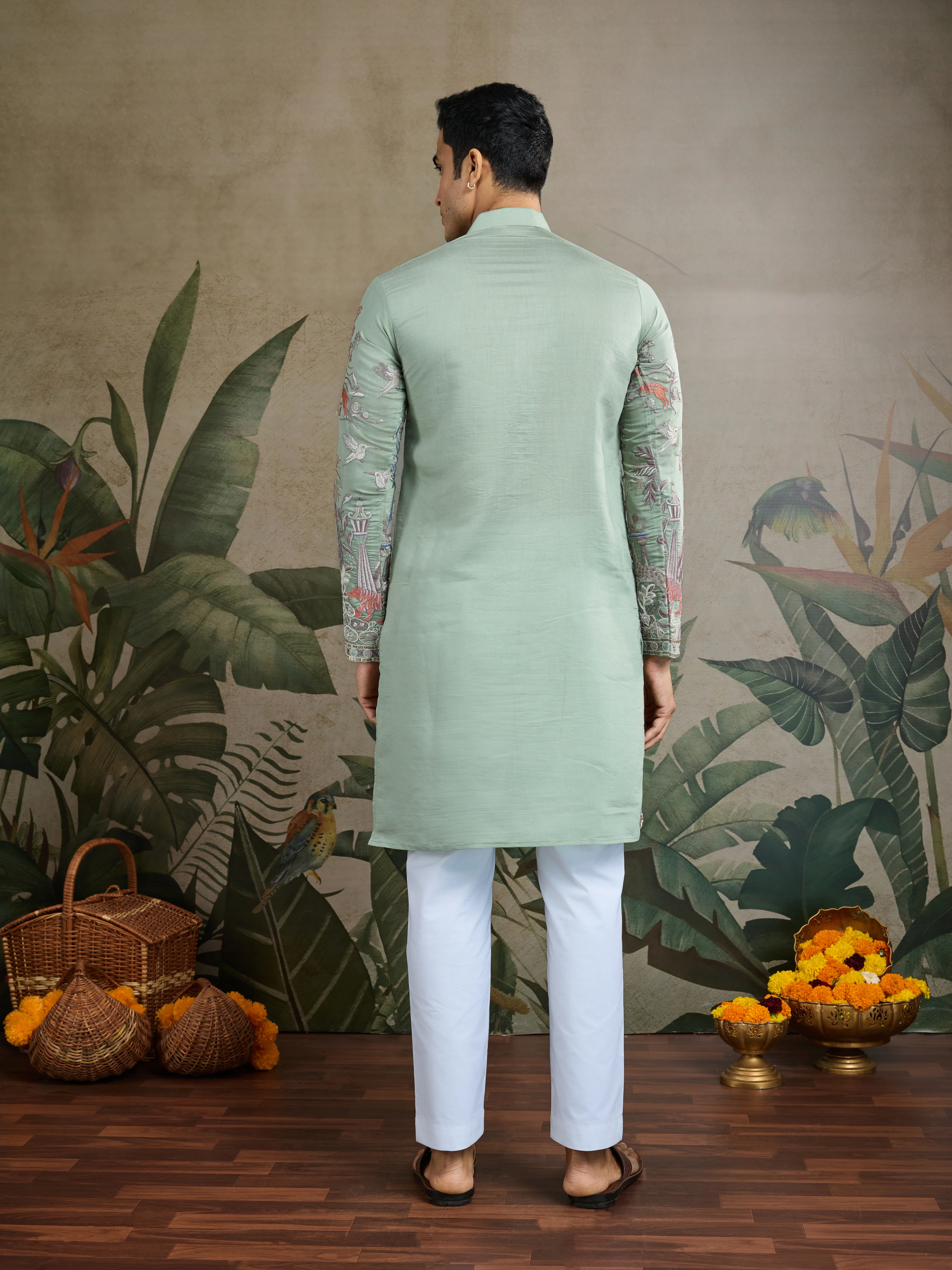 Premium Pista Green Viscose Silk party wear kurta for men - Image 7