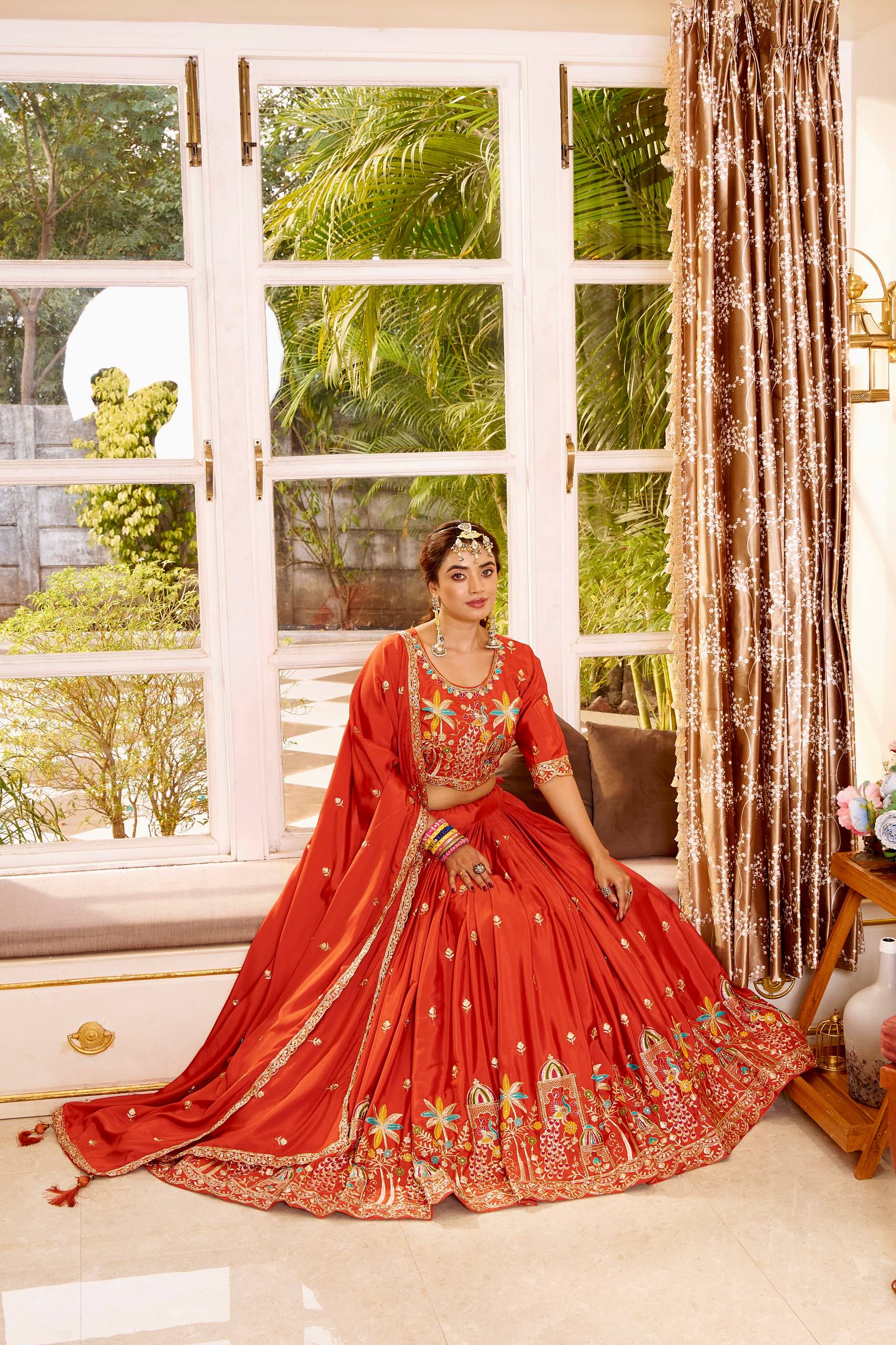 Premium Pure Crepe Silk Heavy Embroidery Wedding Lehenga Choli Set with Dupatta - Image 6