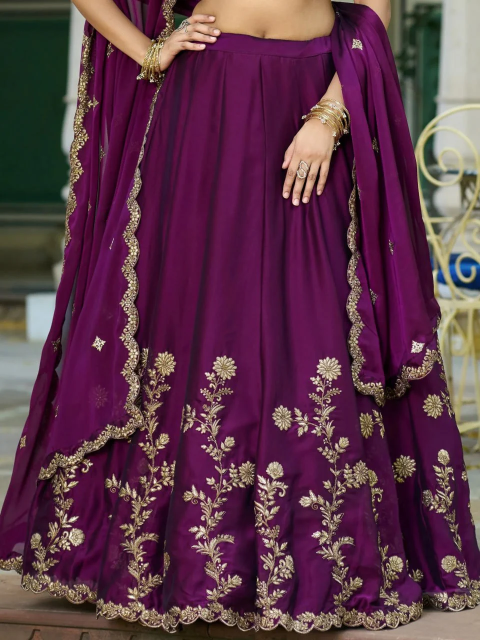 Premium Purple Rangoli Silk Zari Embroidered Lehenga Choli with Dupatta Set - Image 4