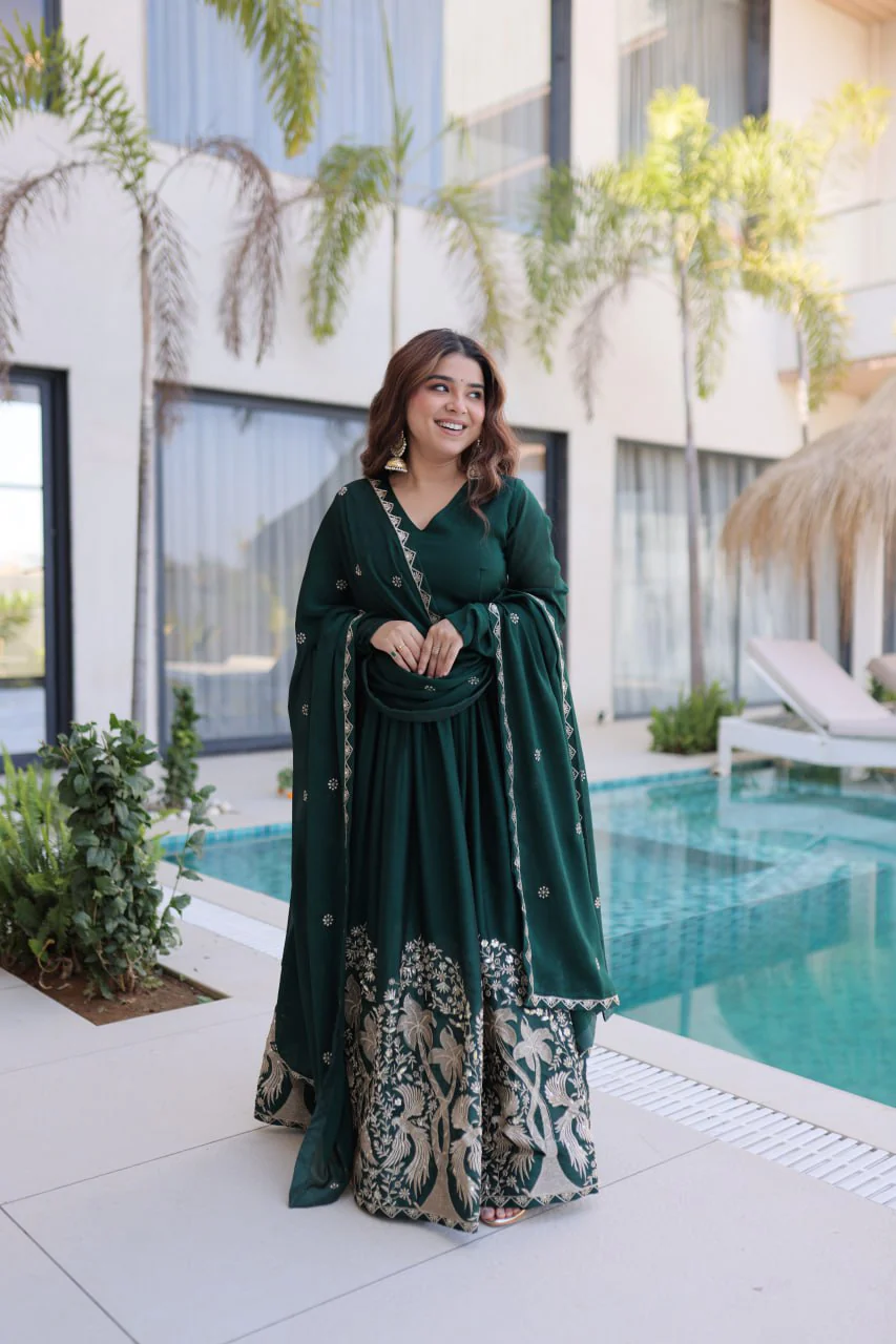 Premium Rangoli Crush Sequins Embroidered Gown With Dupatta