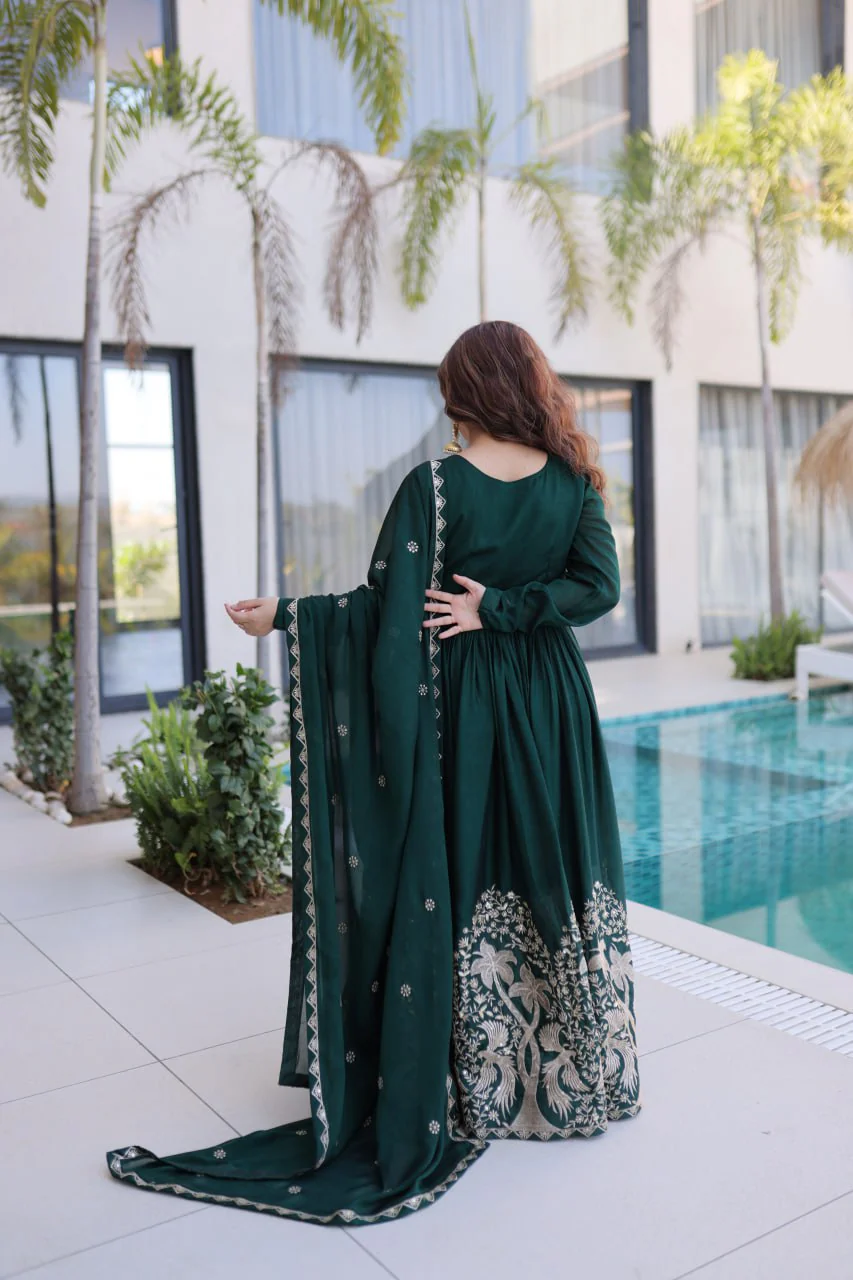 Premium Rangoli Crush Sequins Embroidered Gown With Dupatta - Image 3
