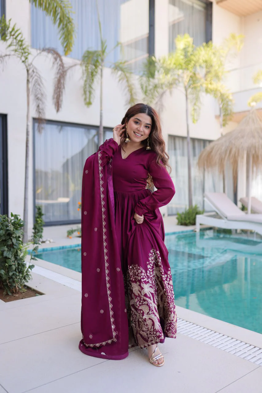 Premium Rangoli Crush Sequins Embroidered Gown With Dupatta - Image 4
