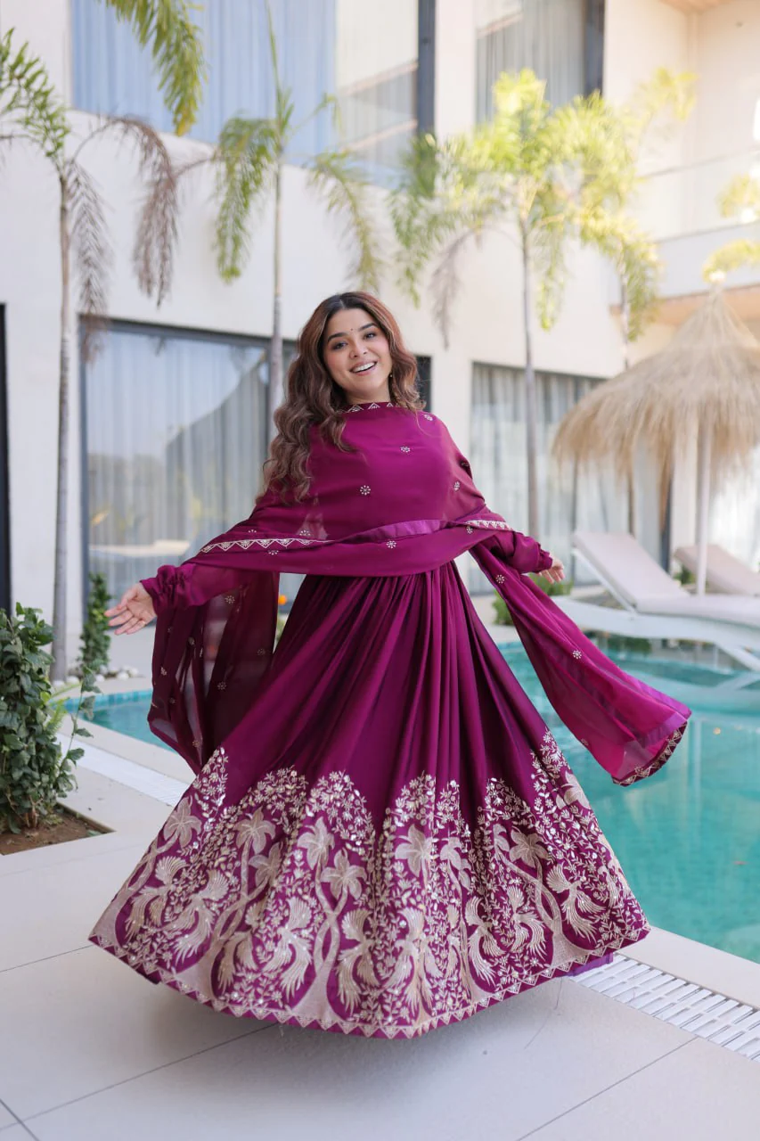 Premium Rangoli Crush Sequins Embroidered Gown With Dupatta - Image 5