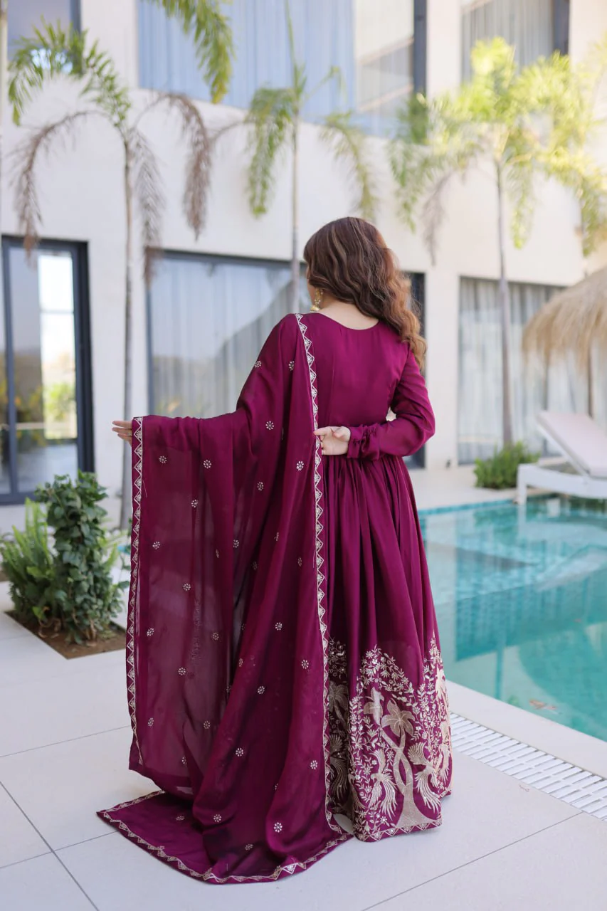 Premium Rangoli Crush Sequins Embroidered Gown With Dupatta - Image 6