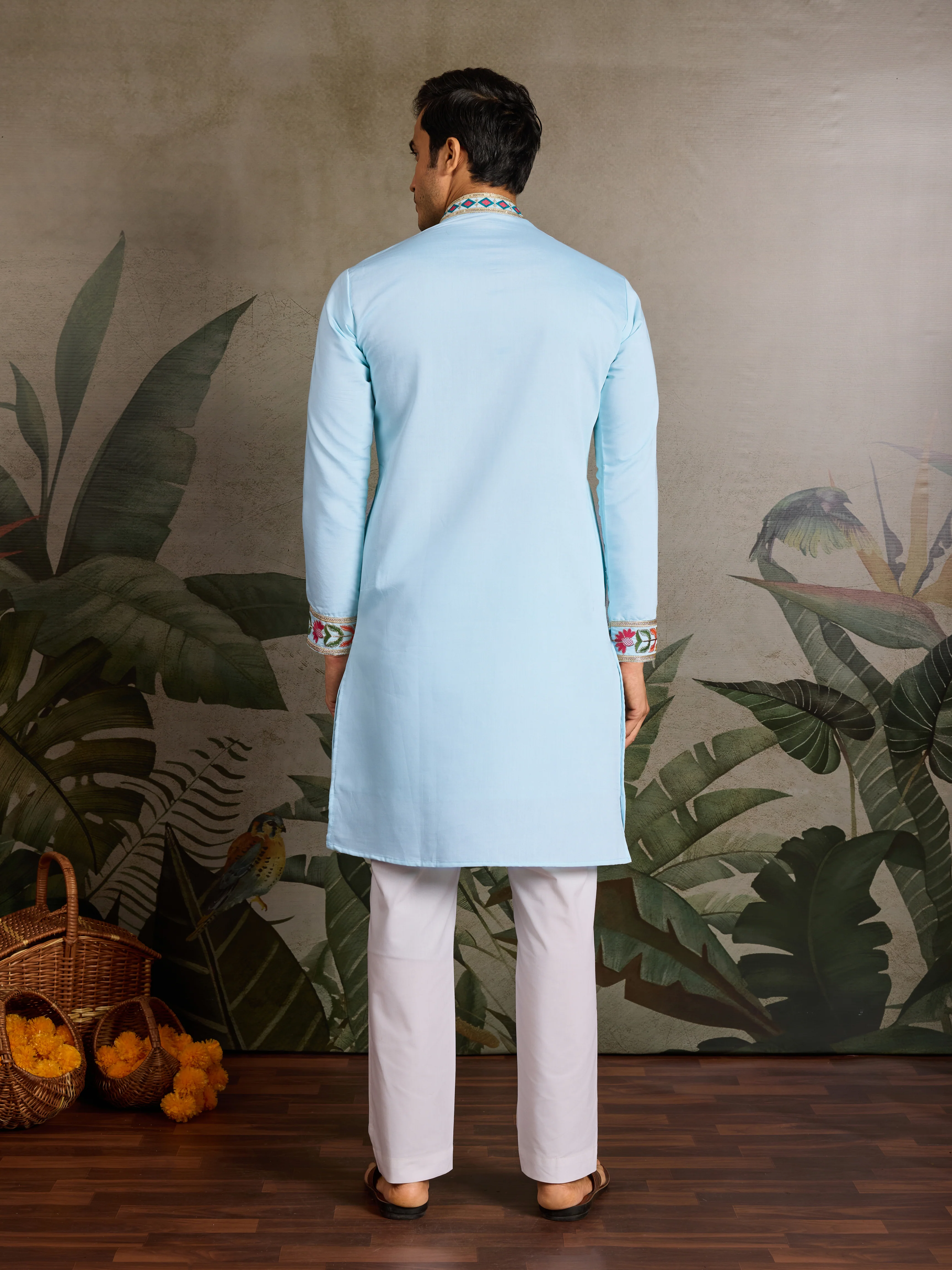 Premium Sky Blue Embroidered Mens Kurta for Celebrations - Image 6