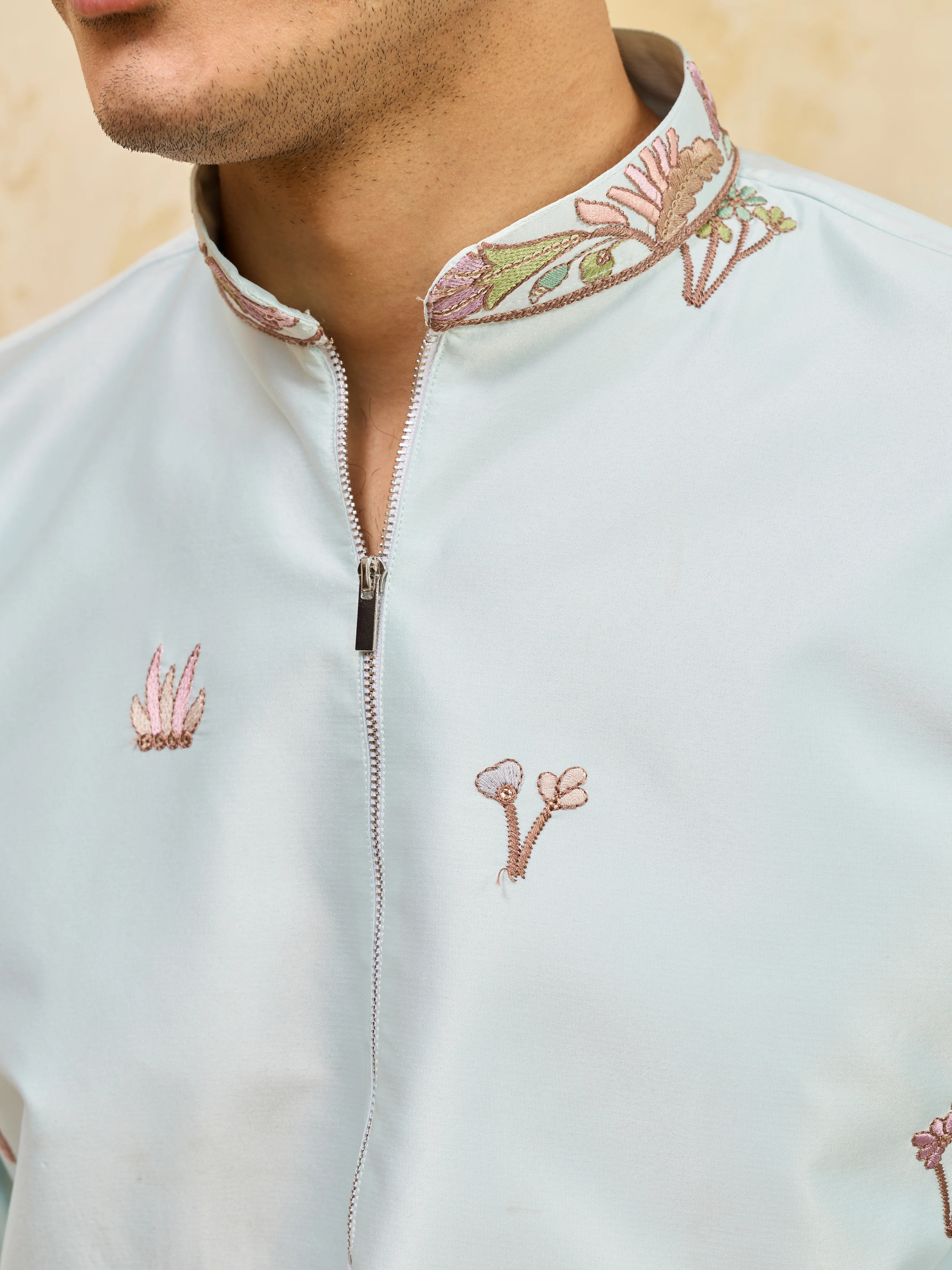 Premium Sky Viscose Silk Embroidered Work Kurta Set For Festive Occasion - Image 3