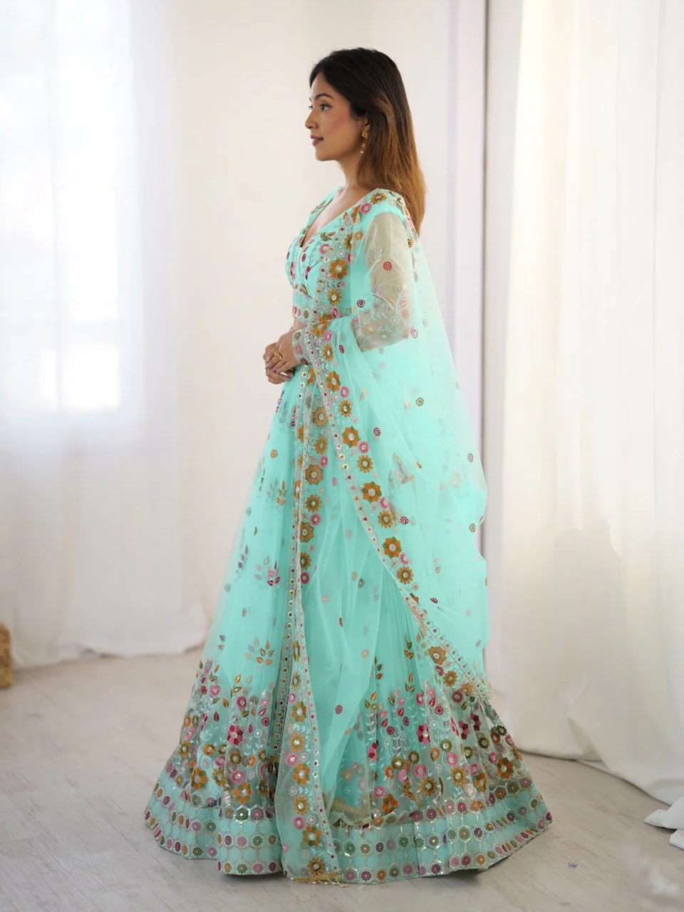 Premium Soft Net with Coding Dori with Thread & Sequence work Lehenga Choli Set - Image 13