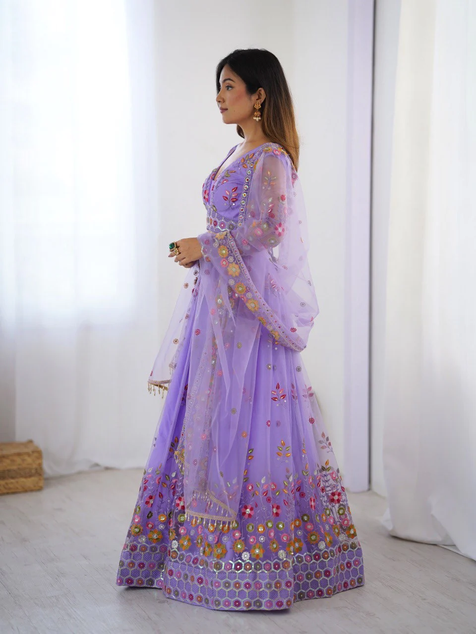 Premium Soft Net with Coding Dori with Thread & Sequence work Lehenga Choli Set - Image 4
