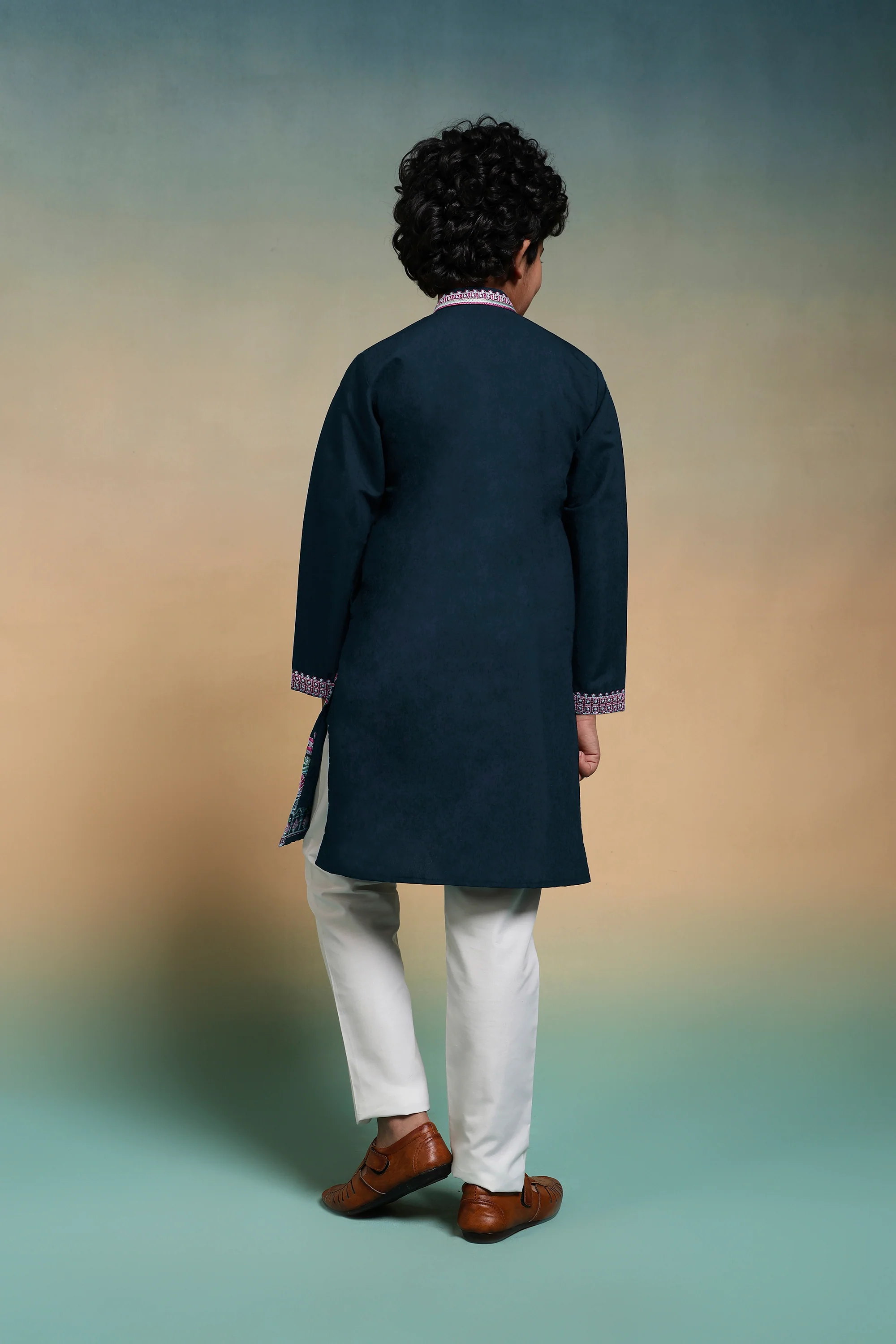 Premium Teal Blue Viscose Silk Multi Thread Work Kurta Pajama Set - Image 7