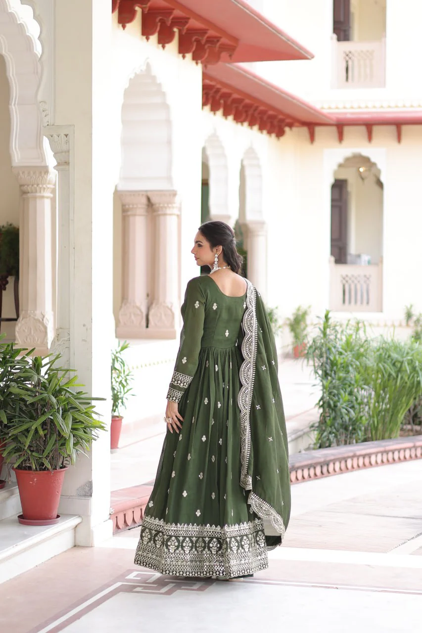 Premium Vichitra Silk Designer Gown And Dupatta Set - Image 11