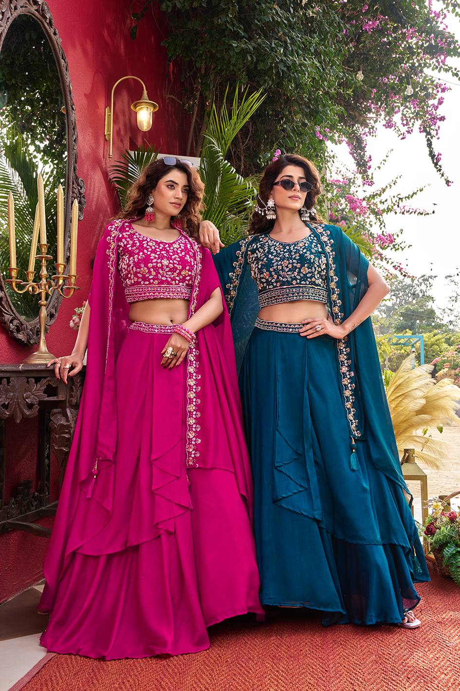 Premium Vichitra Silk Heavy Moti Beads Sequence Embroidery Lehenga Set - Image 6