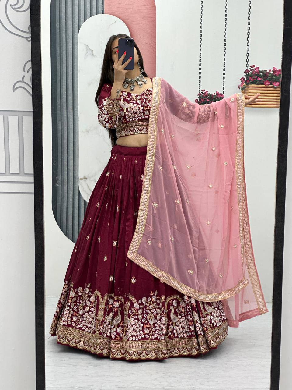 Premium Vichitra Silk with Heavy Embroidery Sequence & Thread Work Lehenga Choli Set - Image 12