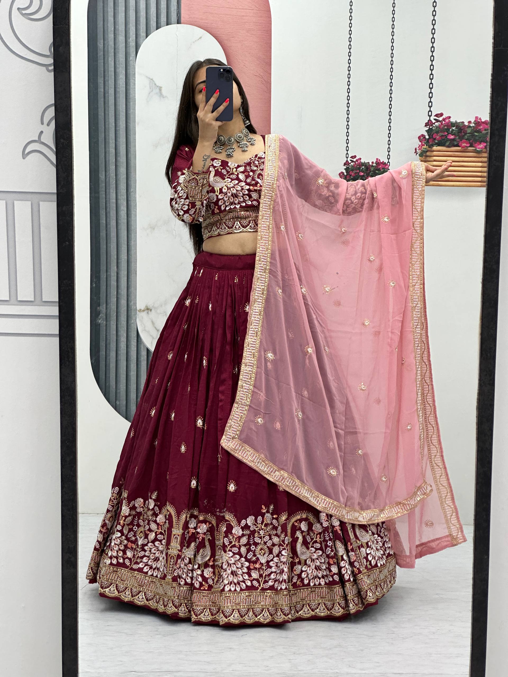 Premium Vichitra Silk with Heavy Embroidery Sequence & Thread Work Lehenga Choli Set - Image 14