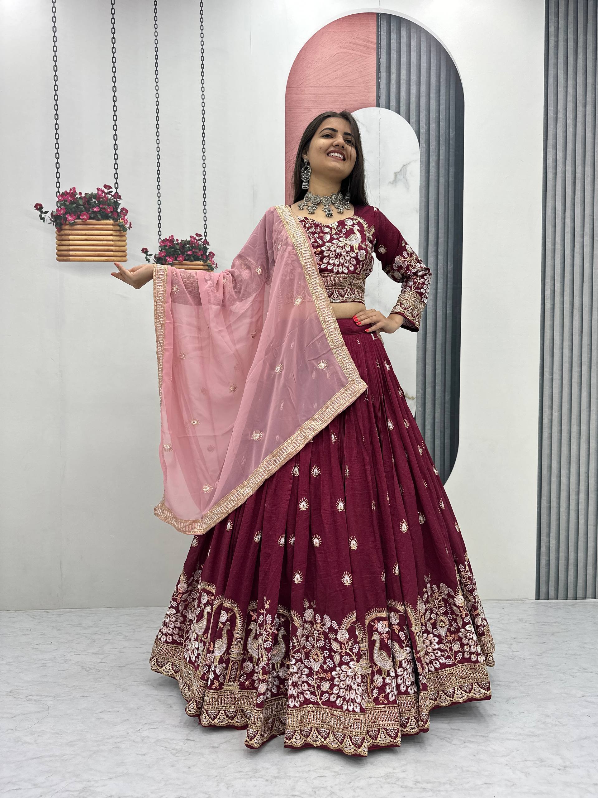 Premium Vichitra Silk with Heavy Embroidery Sequence & Thread Work Lehenga Choli Set - Image 16