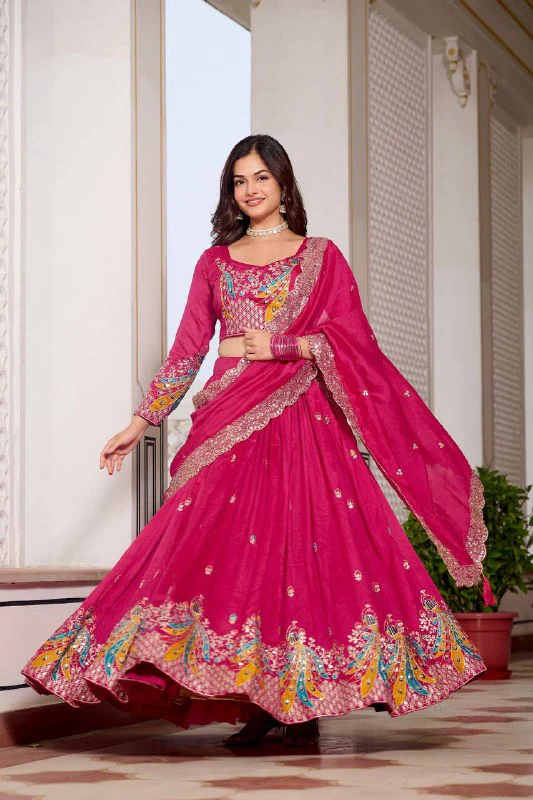 Premium Vichitra Silk with Heavy Embroidery Sequence & Thred Work Lehenga Choli Set - Image 13
