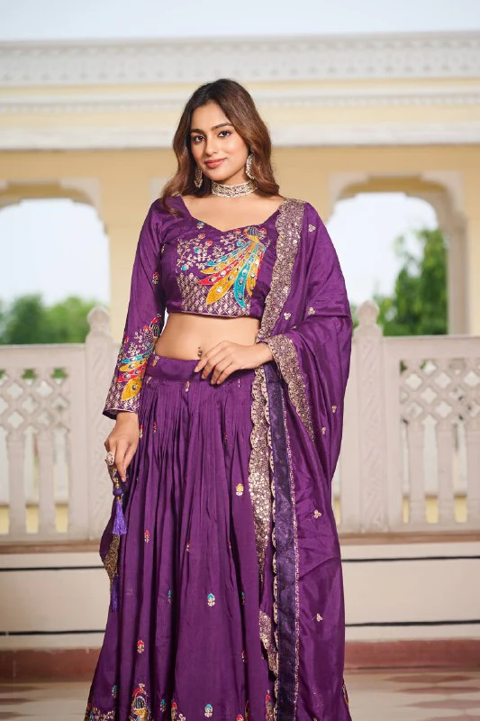 Premium Vichitra Silk with Heavy Embroidery Sequence & Thred Work Lehenga Choli Set - Image 8