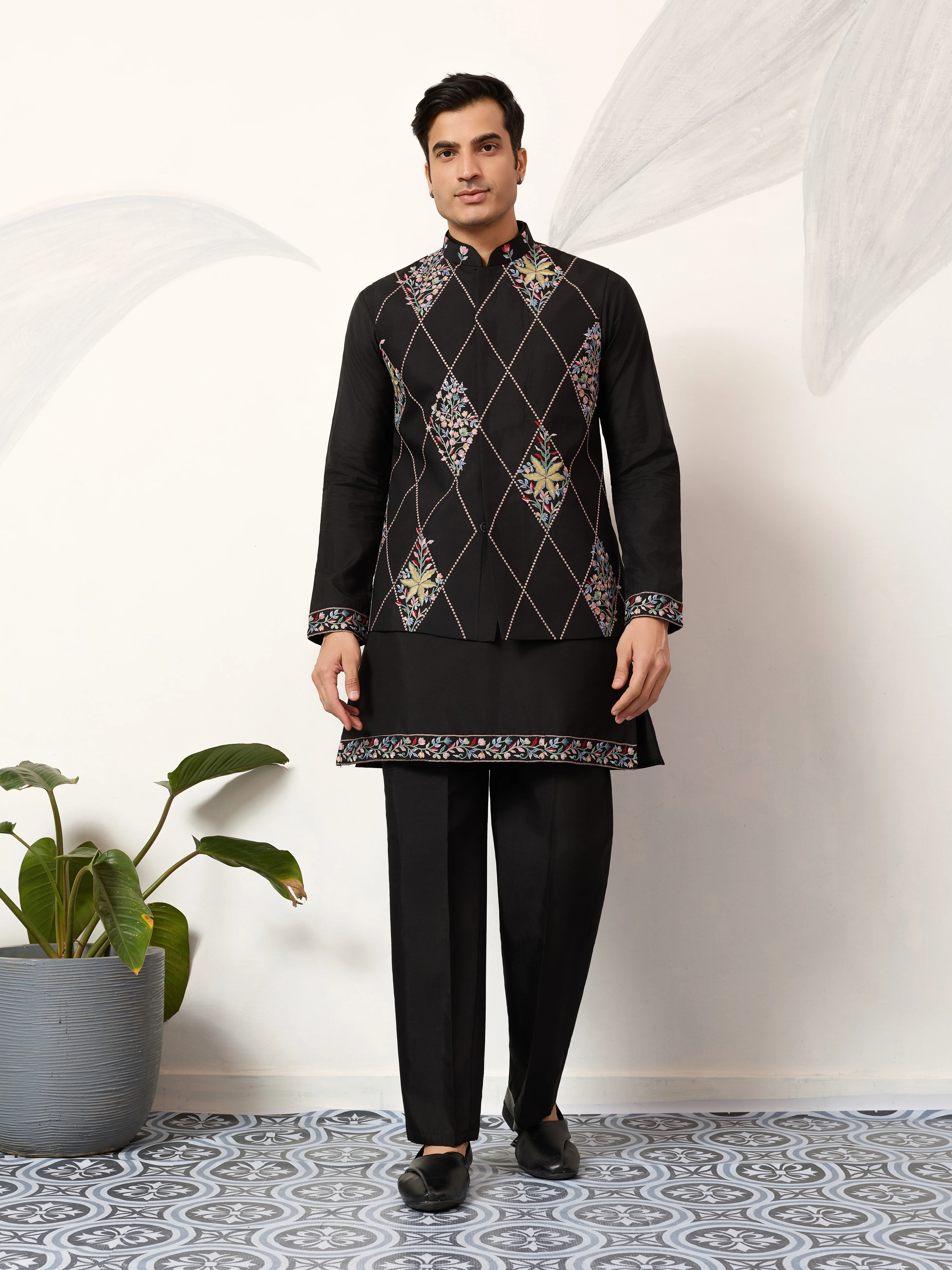Premium Wedding Black Koti Kurta Pajama for Mens Wear - Image 3