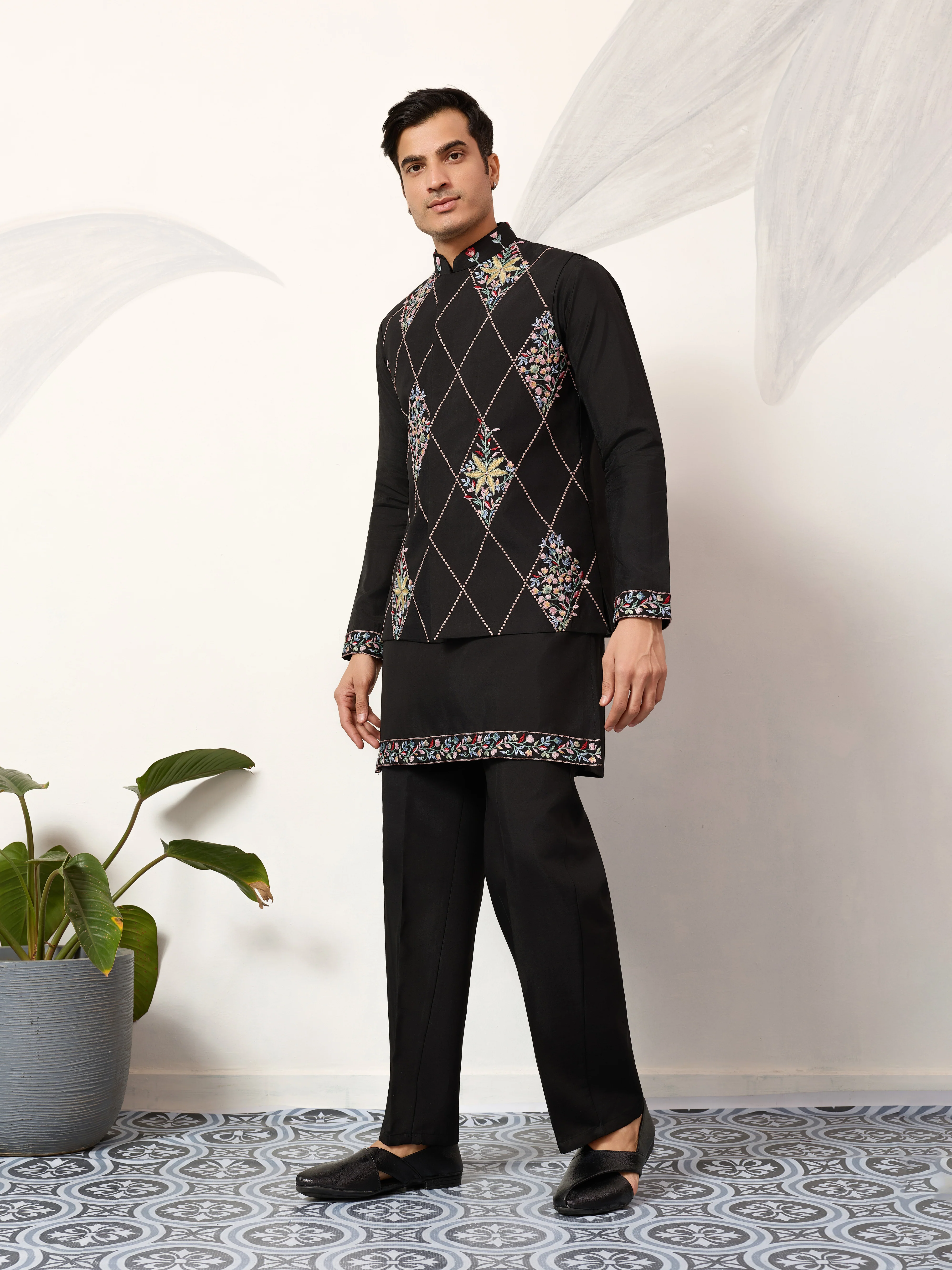 Premium Wedding Black Koti Kurta Pajama for Mens Wear - Image 5