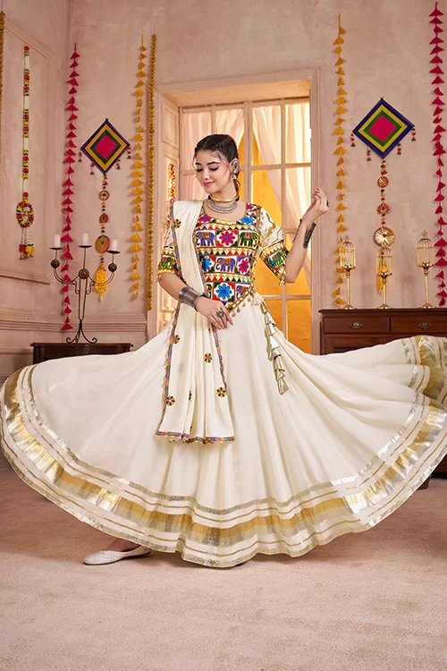 Premium White Cotton Chaniya Choli for Navratri - Image 3