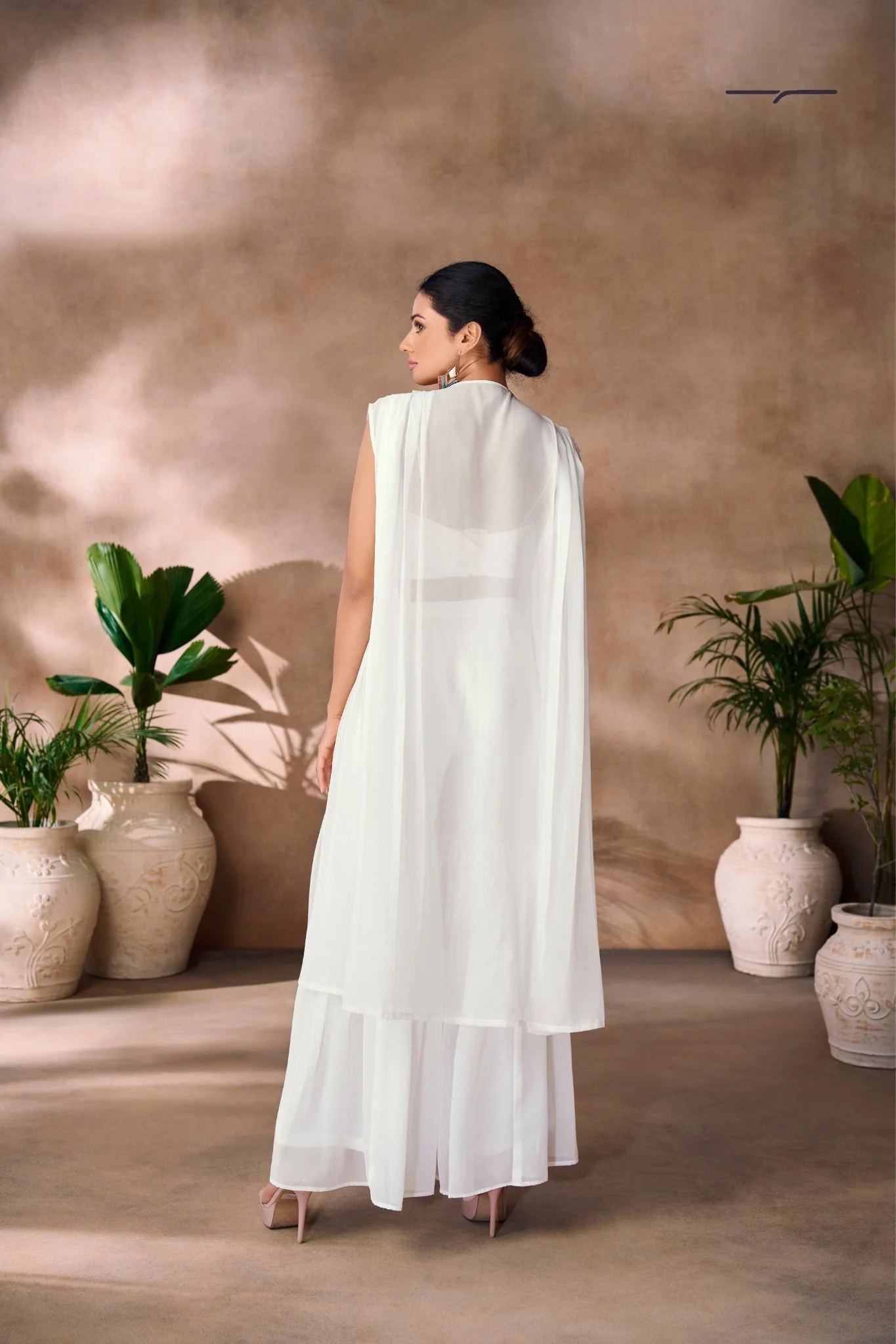Pristine White Georgette Hand Embellished Designer Co-Ord Set - Image 5