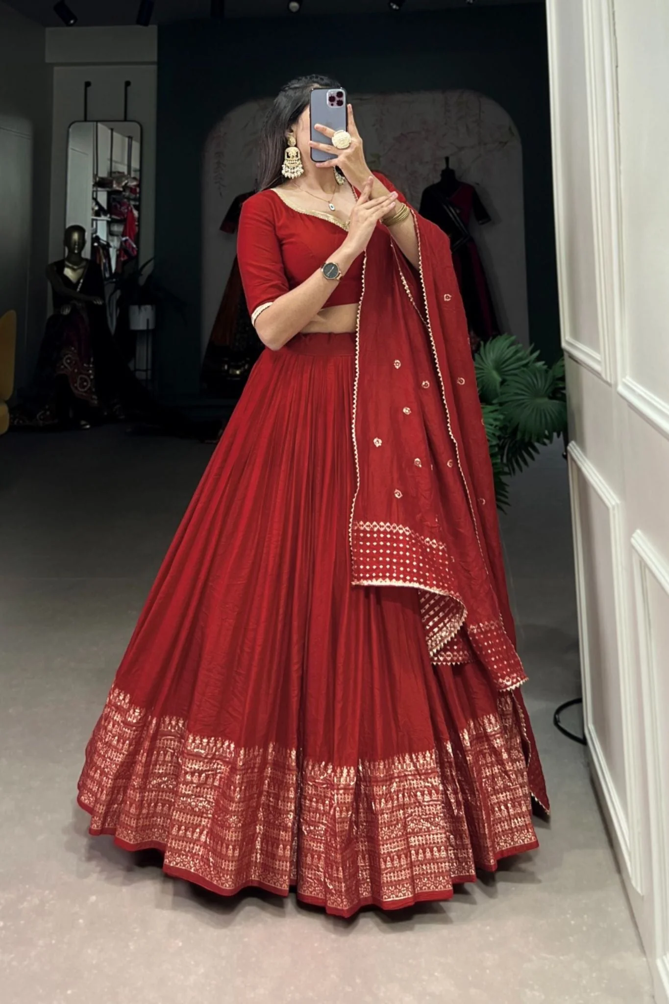 Pure Chanderi Plain With Zari Weaving Work Lehenga Choli - Image 17