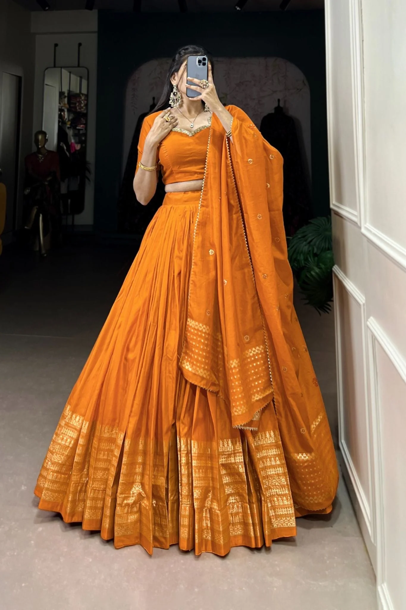 Pure Chanderi Plain With Zari Weaving Work Lehenga Choli - Image 30
