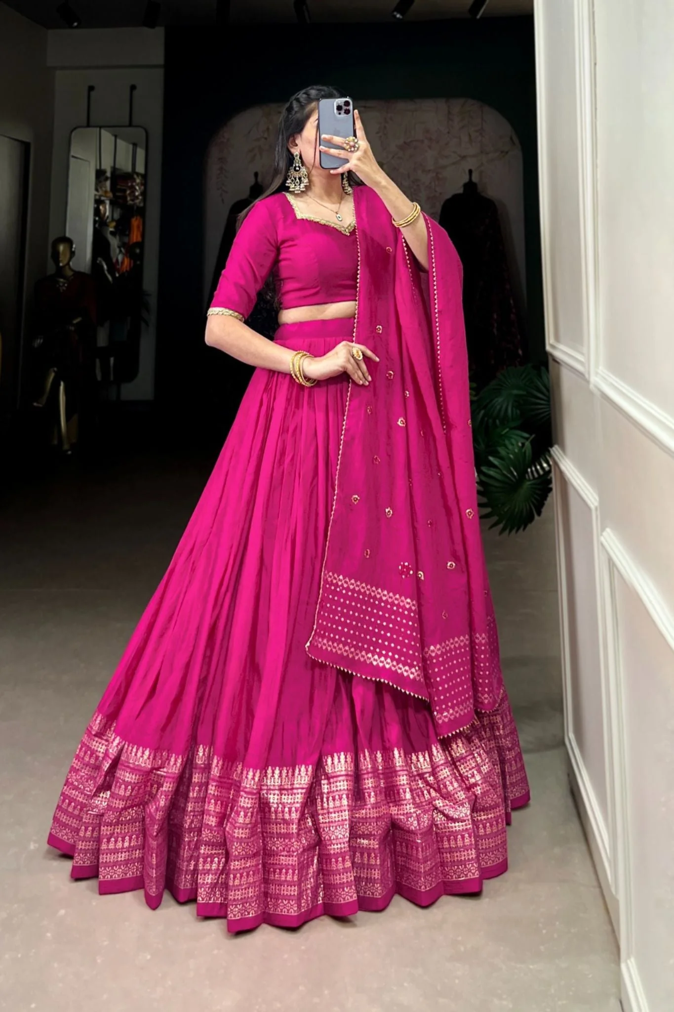 Pure Chanderi Plain With Zari Weaving Work Lehenga Choli - Image 37