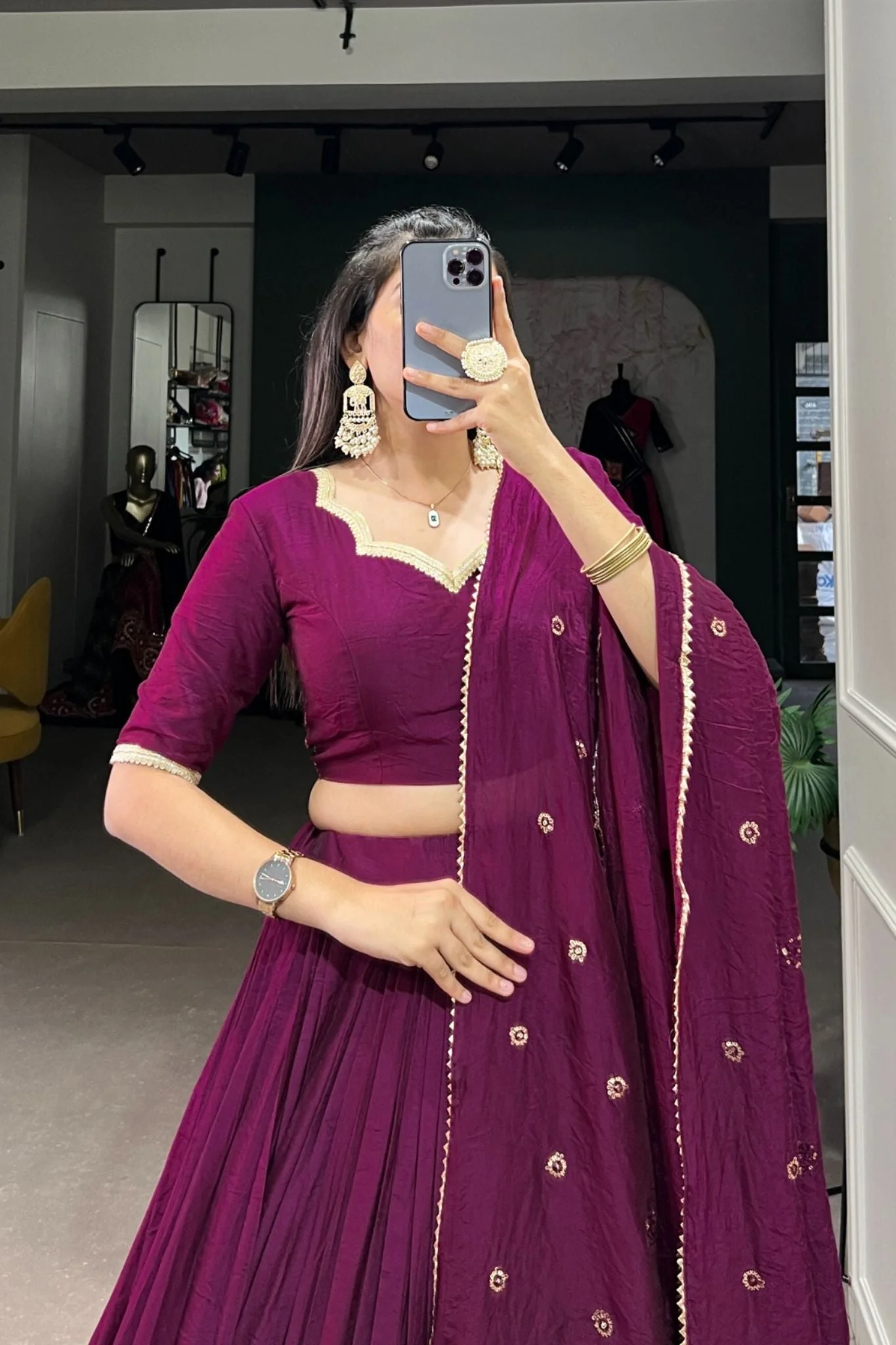Pure Chanderi Plain With Zari Weaving Work Lehenga Choli - Image 4