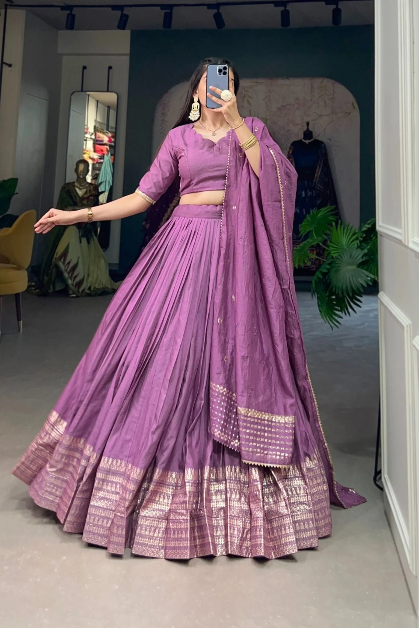 Pure Chanderi Plain With Zari Weaving Work Lehenga Choli - Image 47