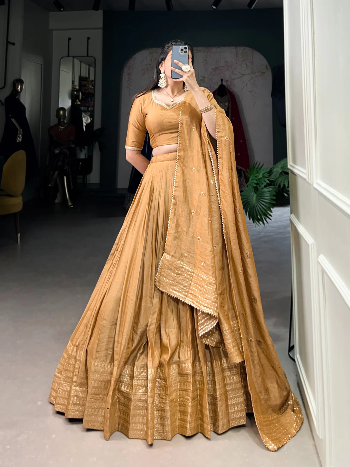 Pure Chanderi Plain With Zari Weaving Work Lehenga Choli - Image 54
