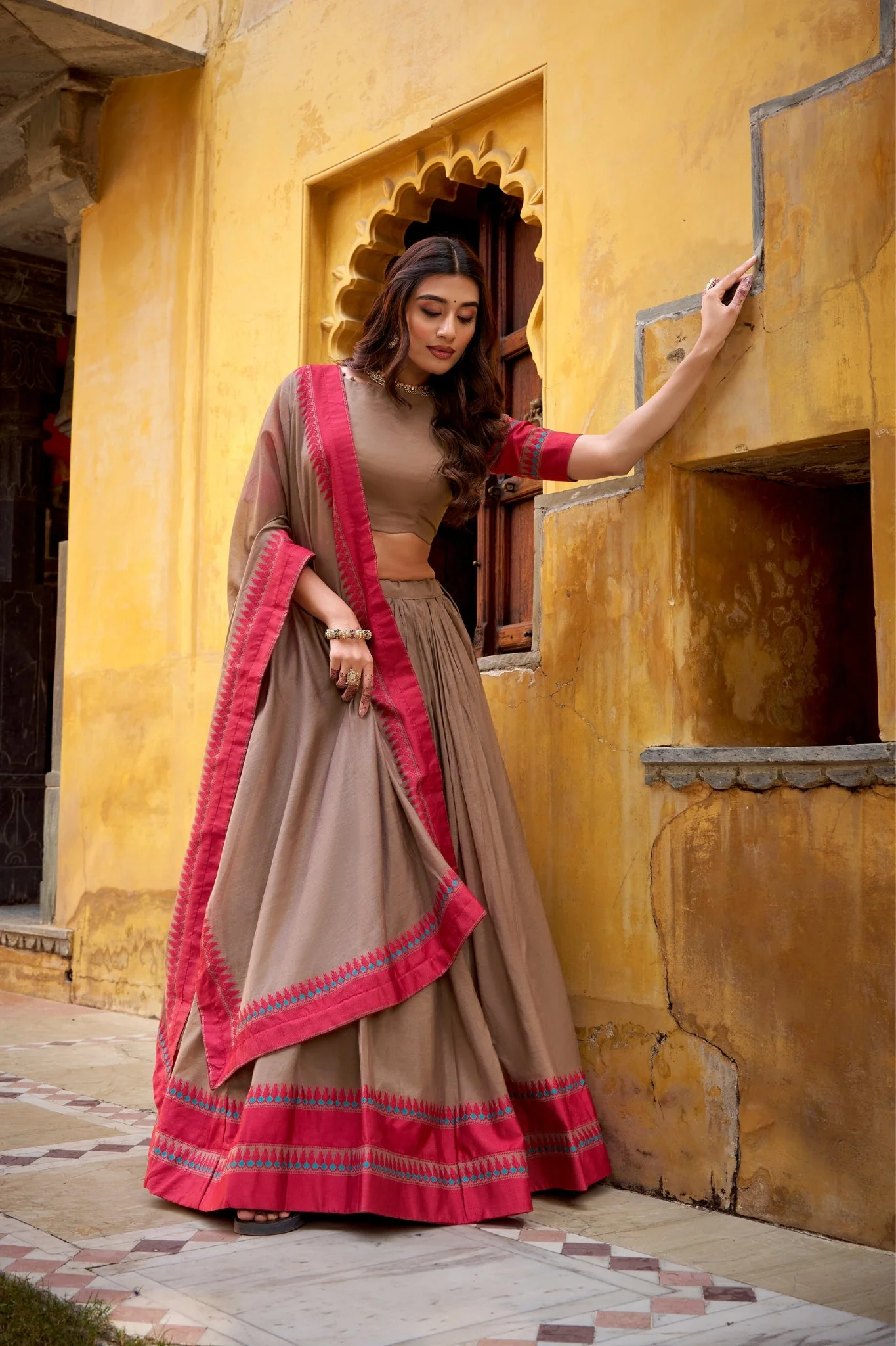 Pure Chanderi Thread Embroidered Regal Lehenga Set - Image 3