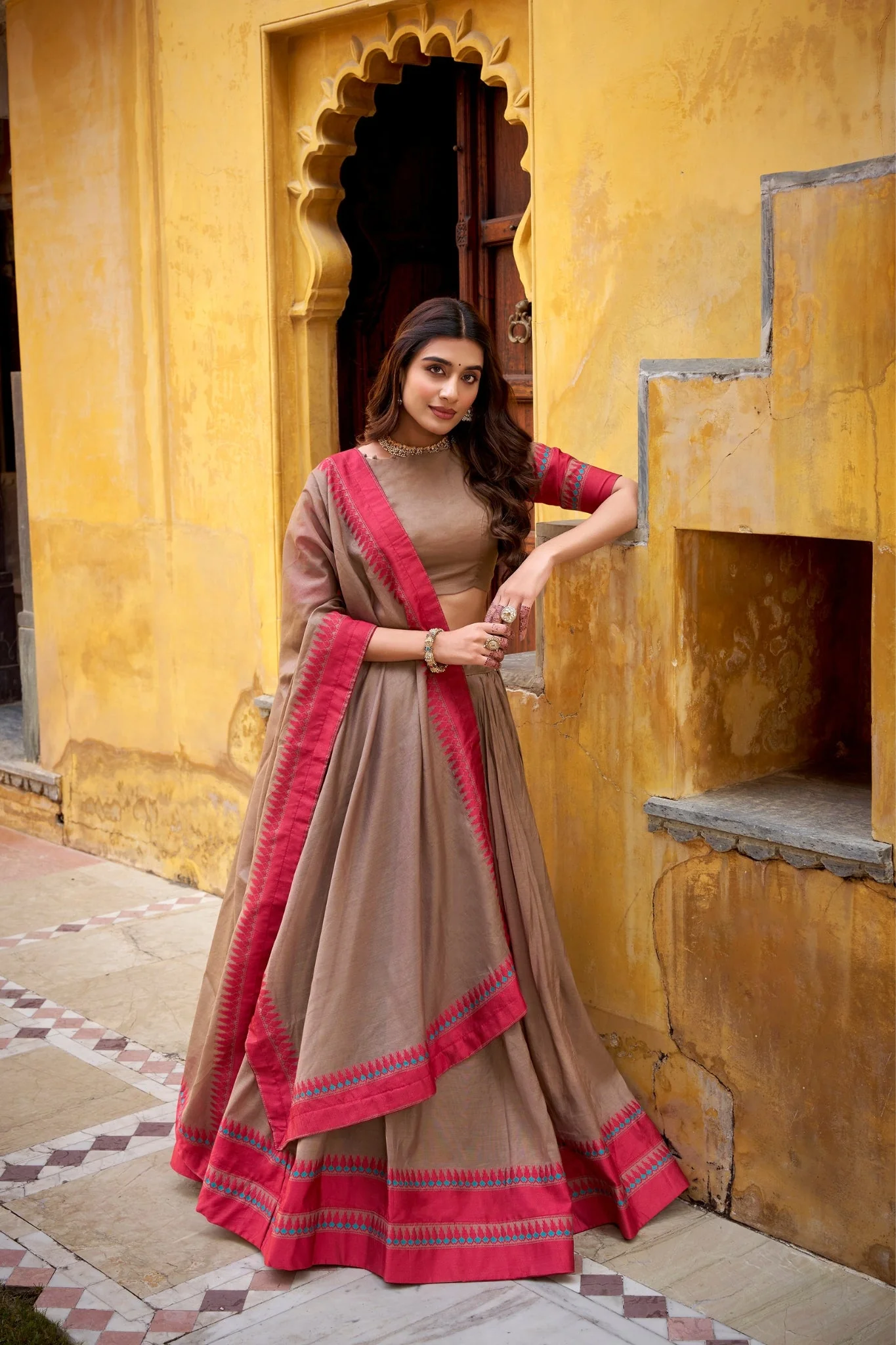 Pure Chanderi Thread Embroidered Regal Lehenga Set - Image 4