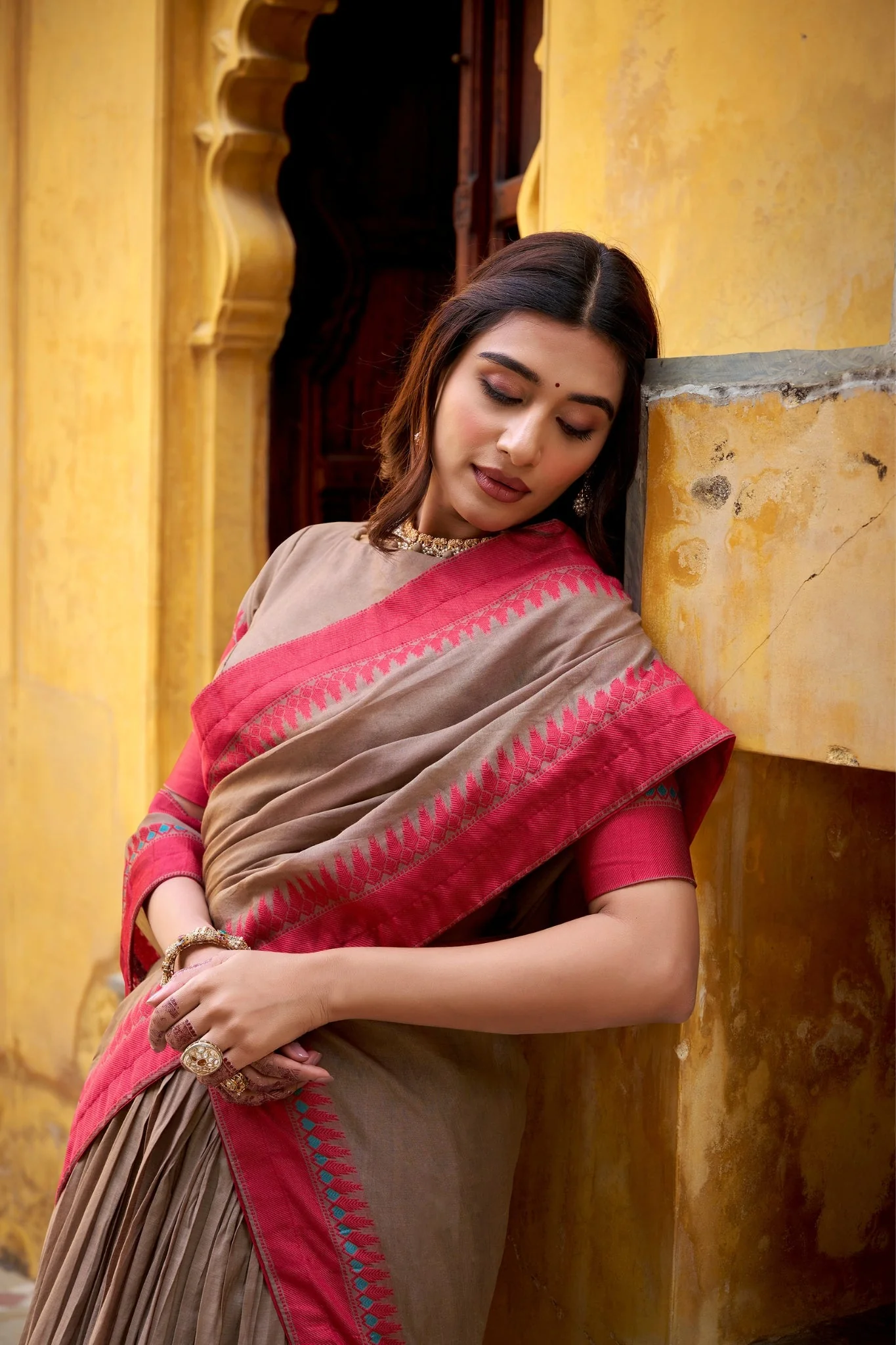 Pure Chanderi Thread Embroidered Regal Lehenga Set - Image 7