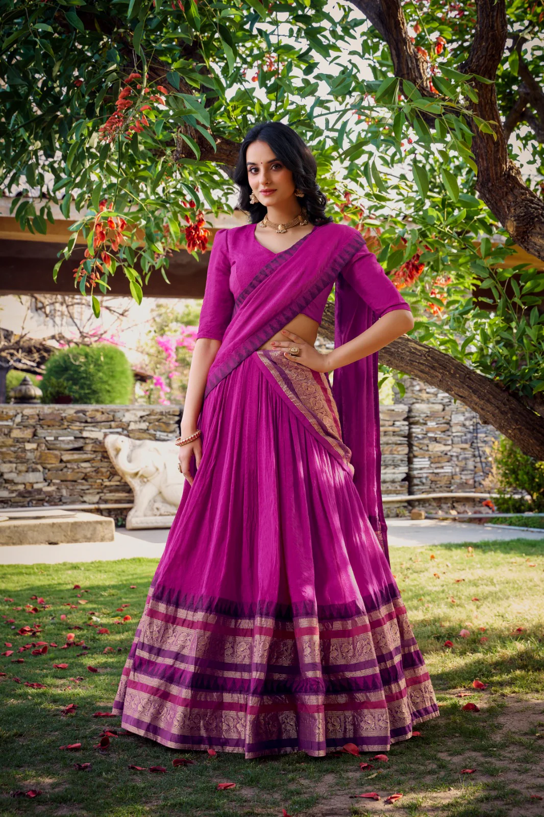 Pure Chanderi Zari Border Lehenga Choli with Dupatta - Image 10