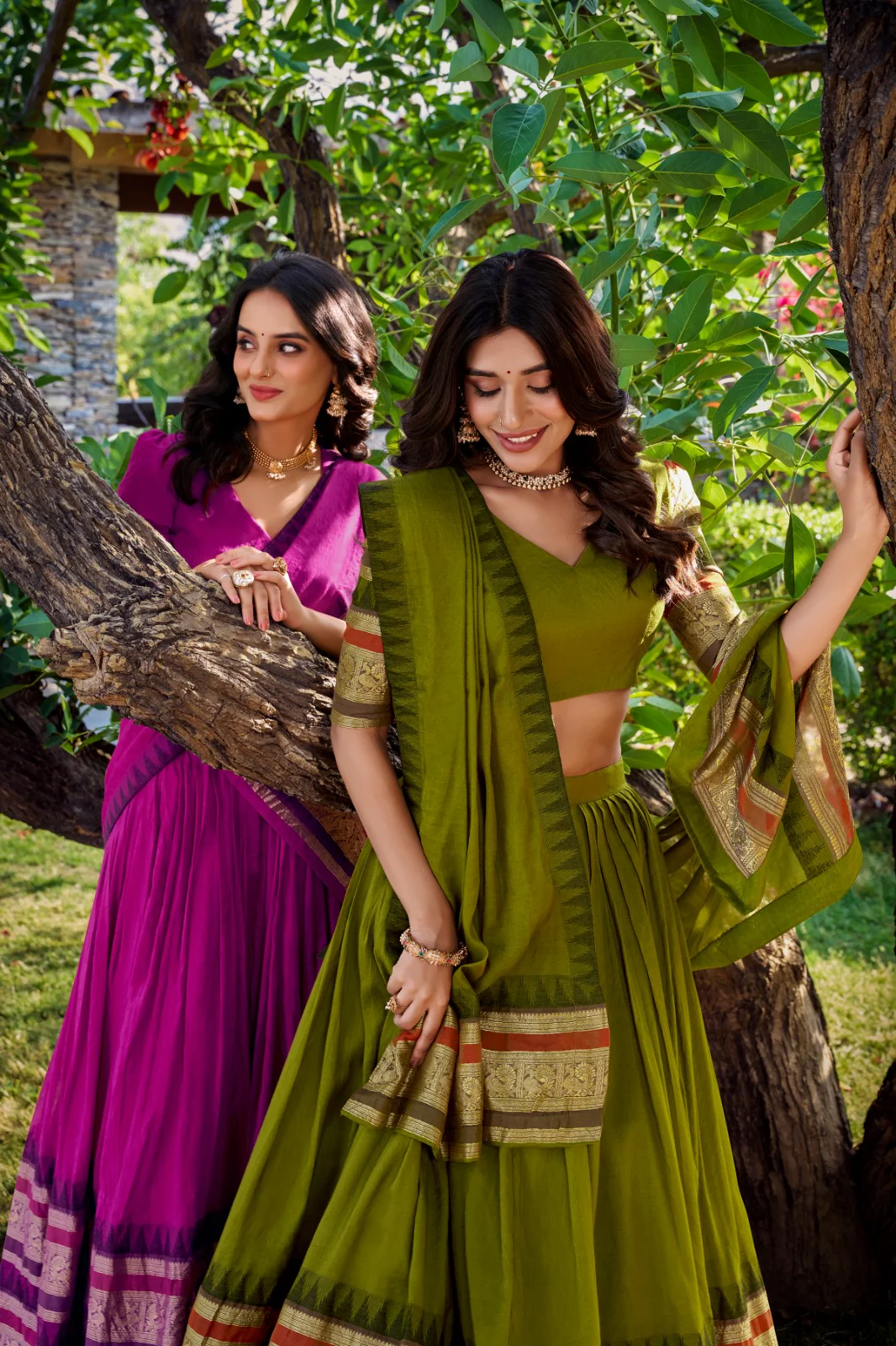 Pure Chanderi Zari Border Lehenga Choli with Dupatta - Image 12