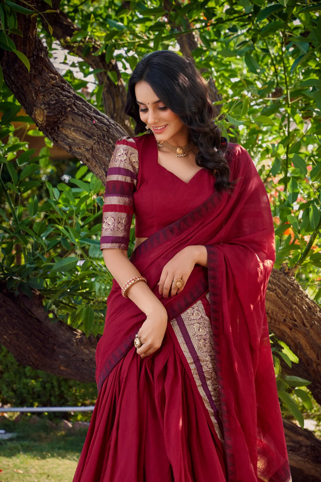 Pure Chanderi Zari Border Lehenga Choli with Dupatta - Image 3