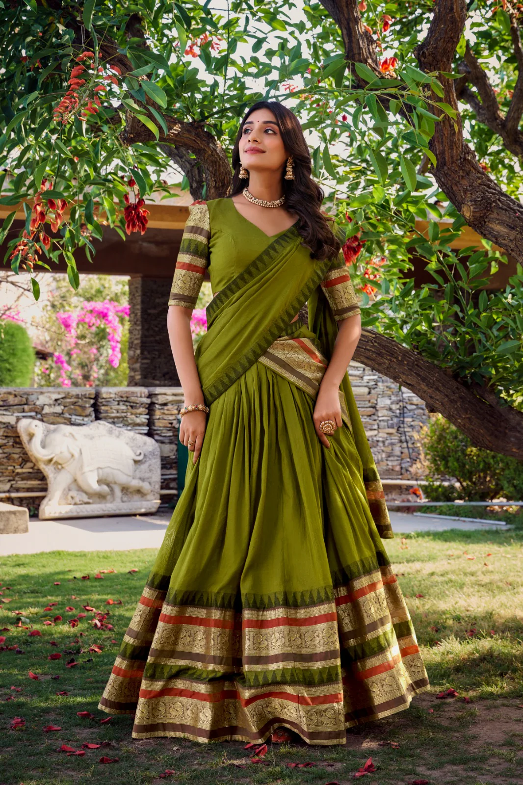 Pure Chanderi Zari Border Lehenga Choli with Dupatta - Image 4