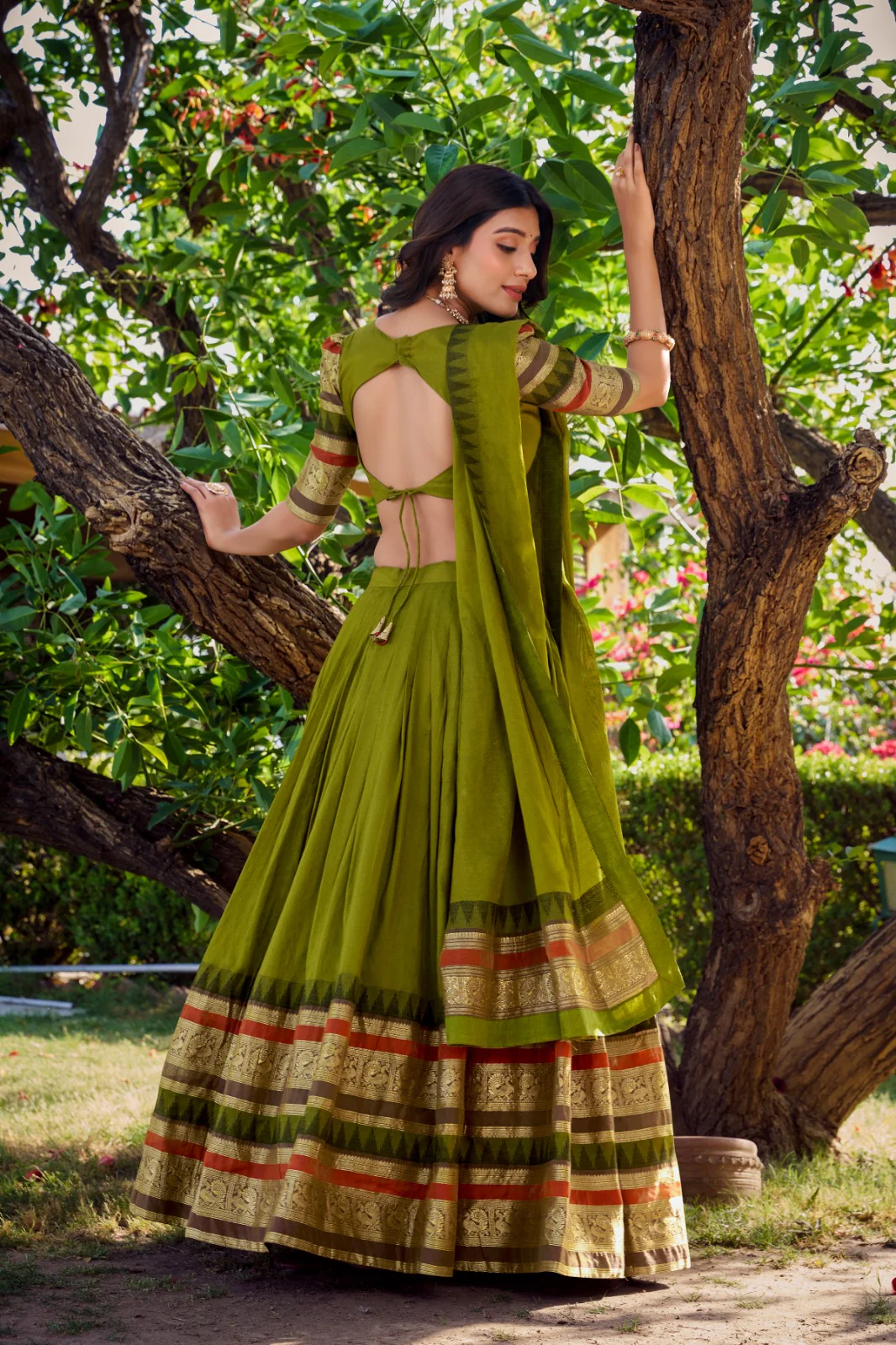 Pure Chanderi Zari Border Lehenga Choli with Dupatta - Image 5