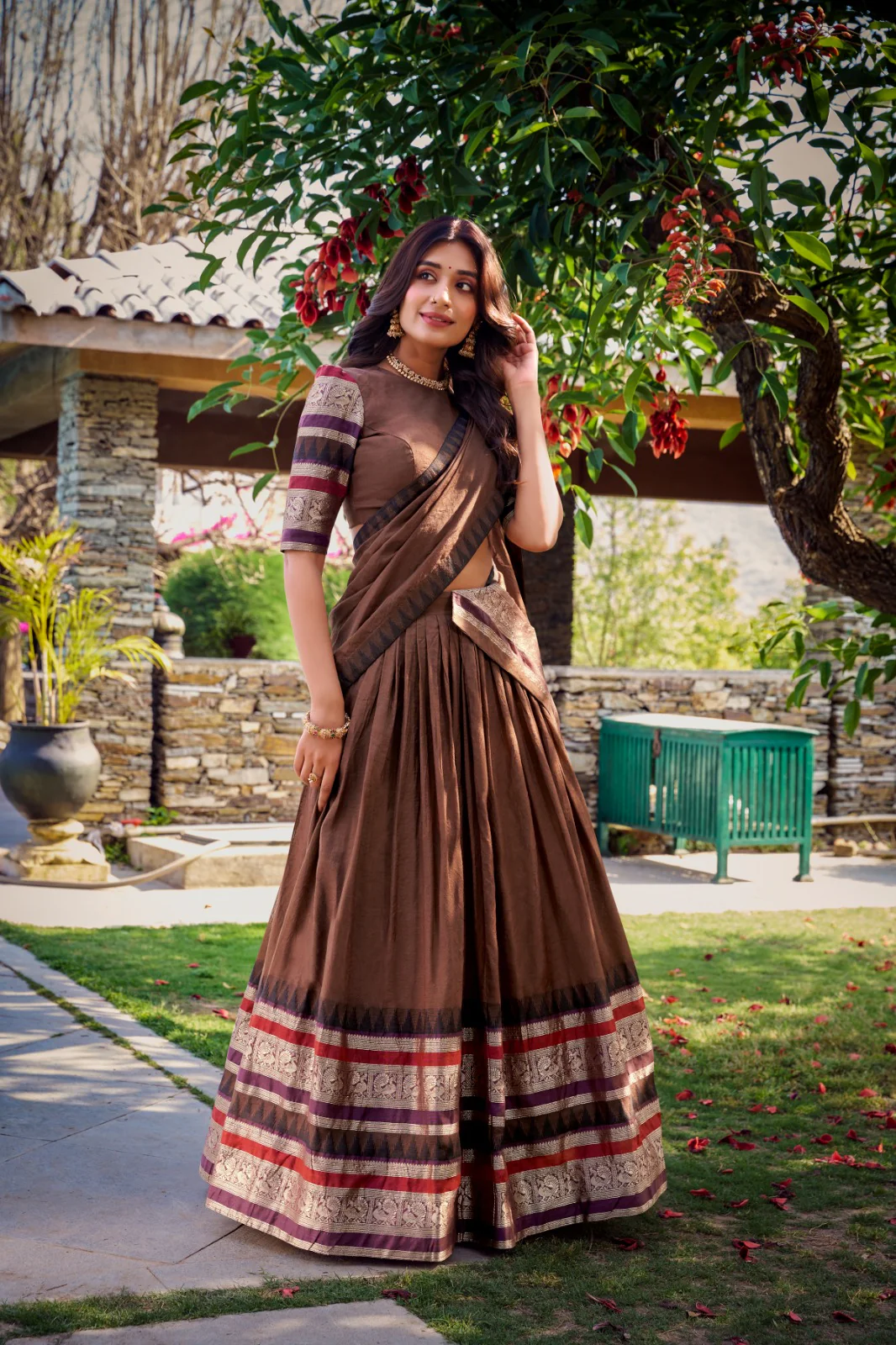 Pure Chanderi Zari Border Lehenga Choli with Dupatta - Image 7