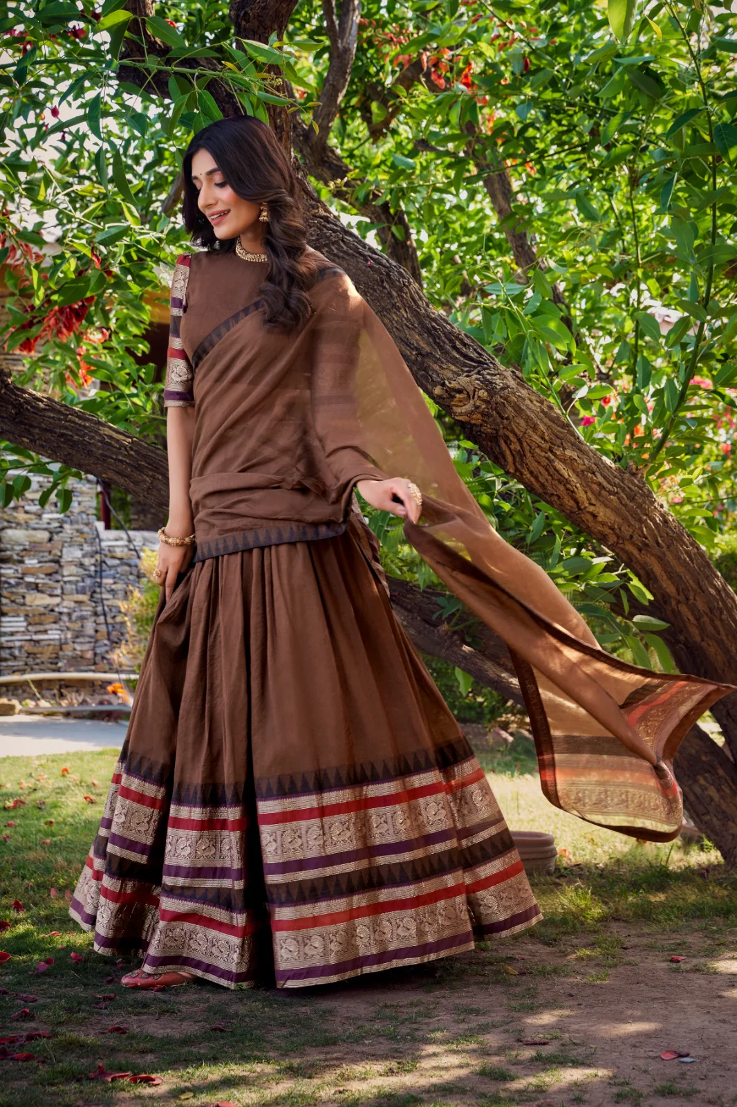 Pure Chanderi Zari Border Lehenga Choli with Dupatta - Image 8